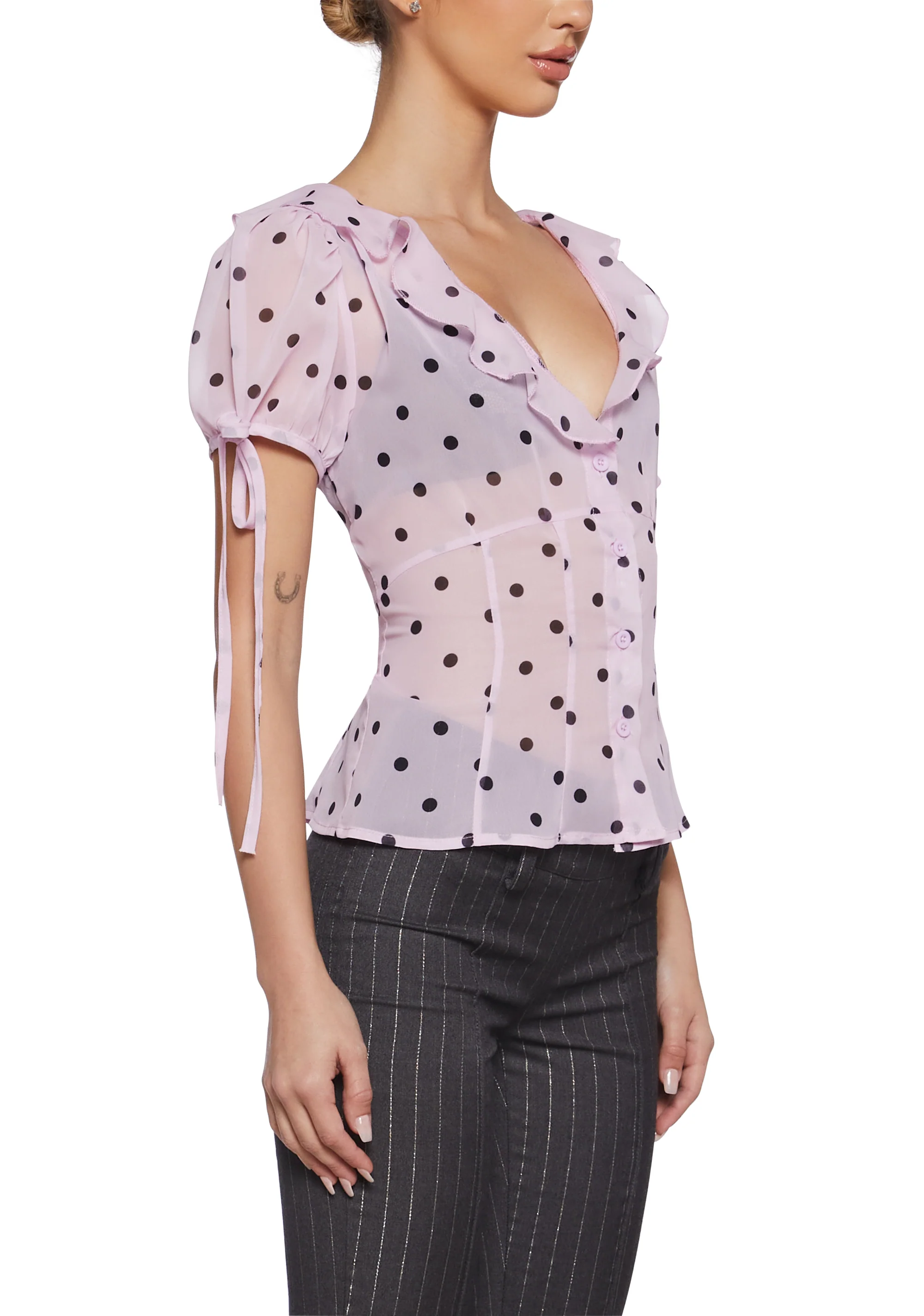 Check Me Out Sheer Blouse - Polka Dot - Image 5