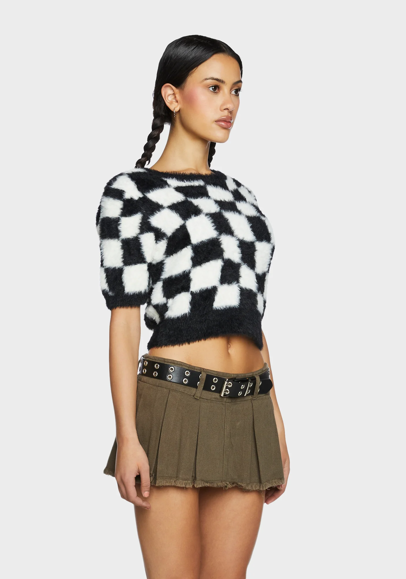 Checkered Knit Crop Top - Image 3