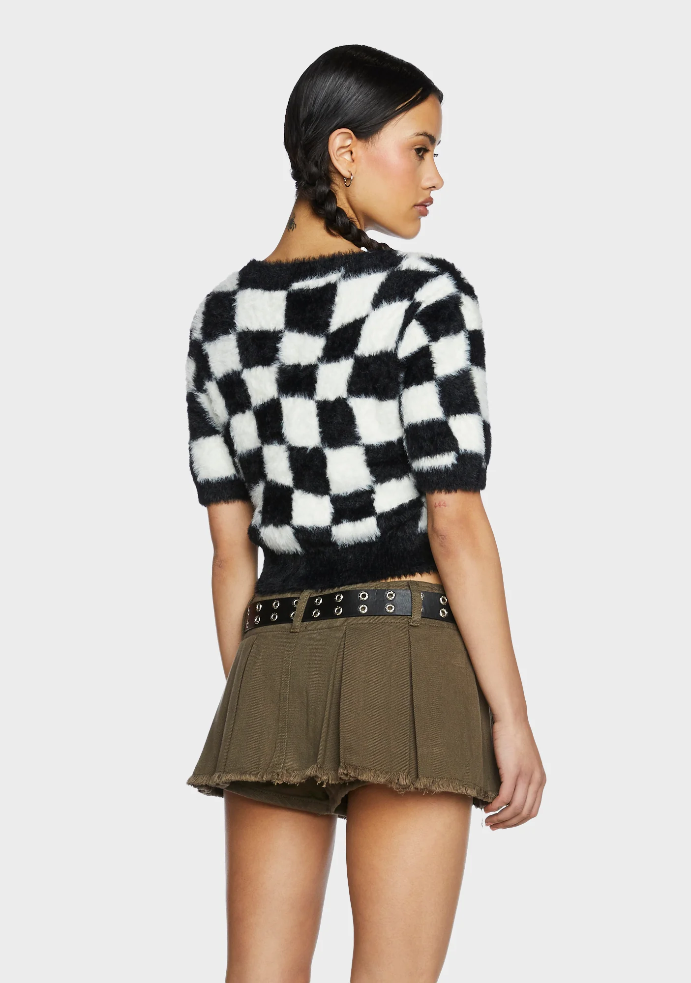Checkered Knit Crop Top - Image 4