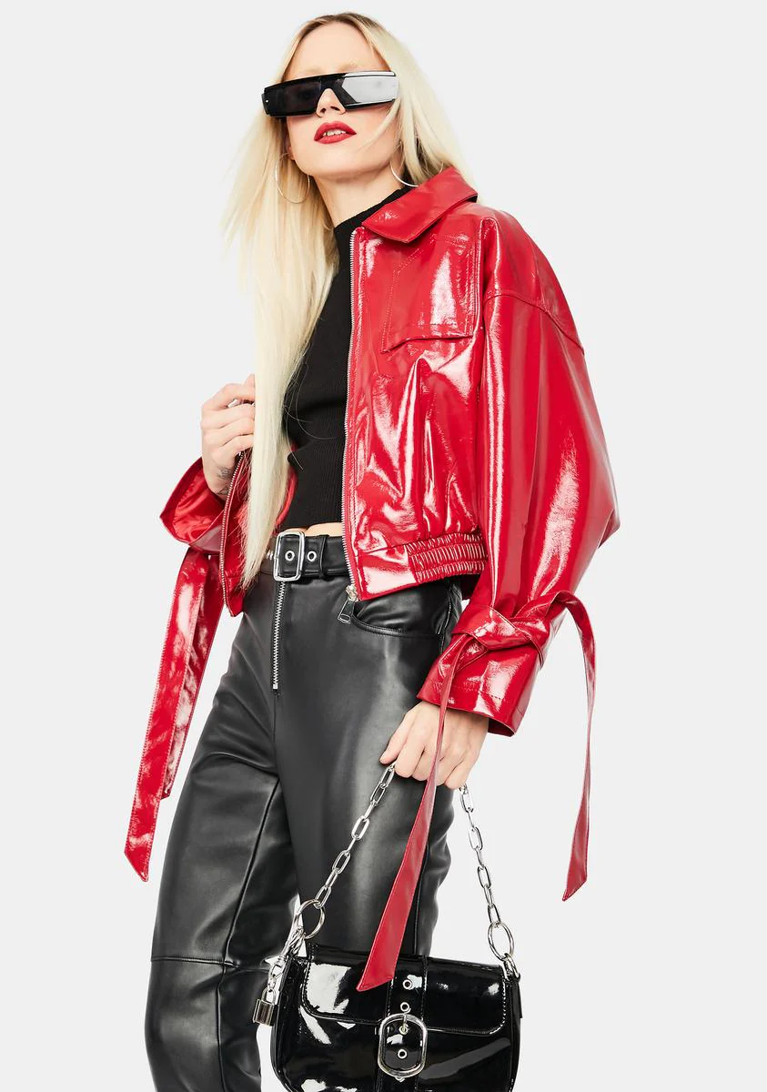 Cherry Untamed Love Vegan Leather Bomber Jacket - Image 2