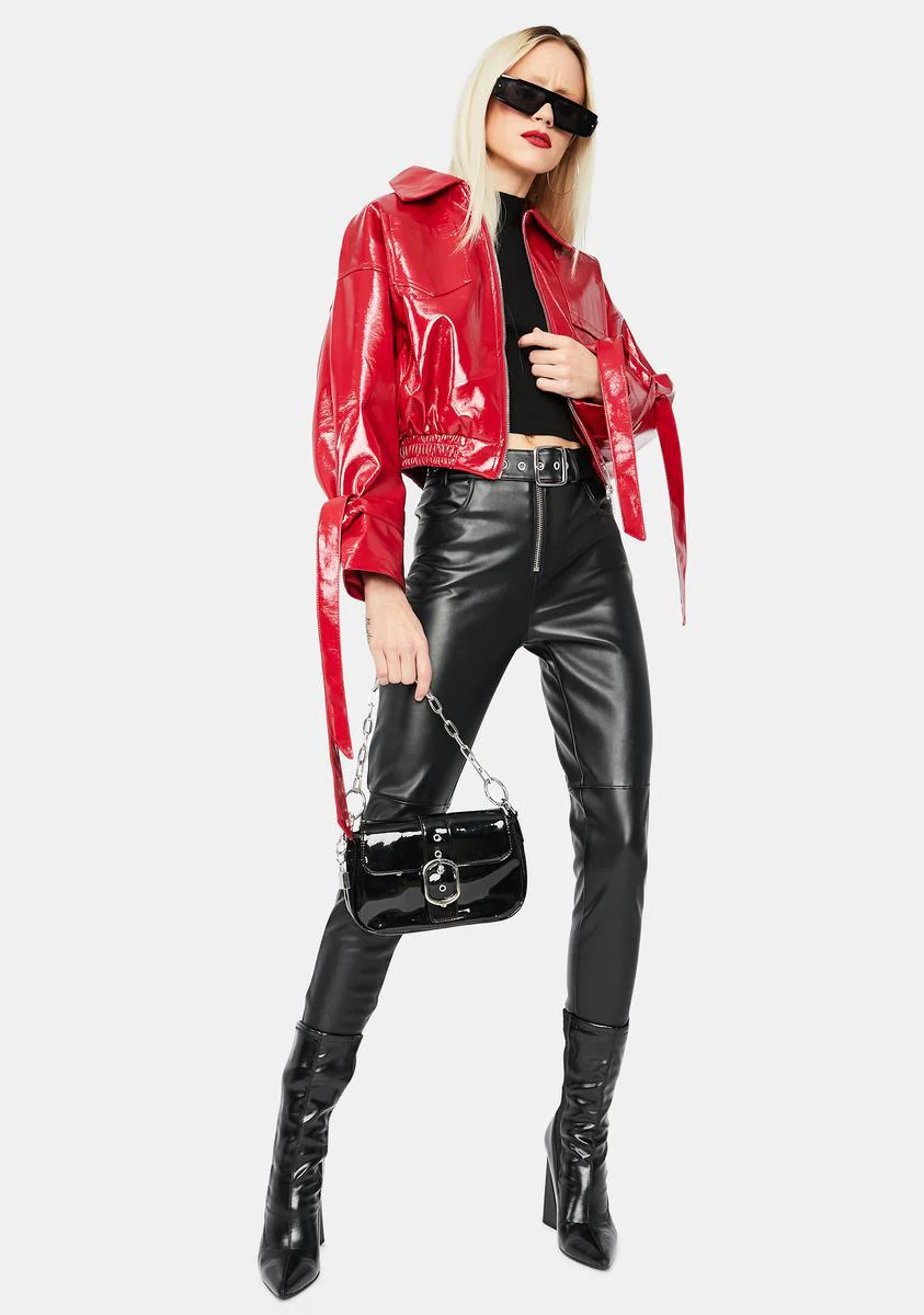 Cherry Untamed Love Vegan Leather Bomber Jacket - Image 3