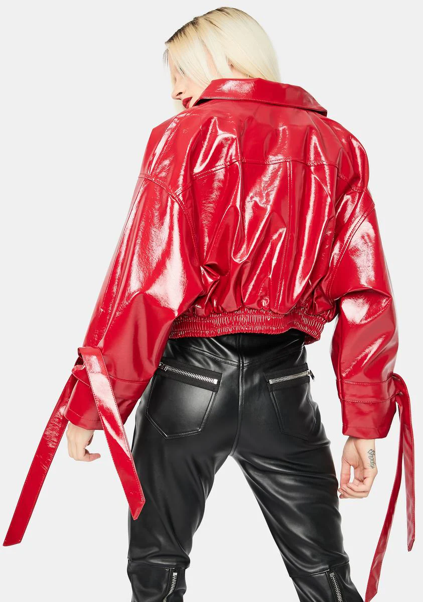 Cherry Untamed Love Vegan Leather Bomber Jacket - Image 4