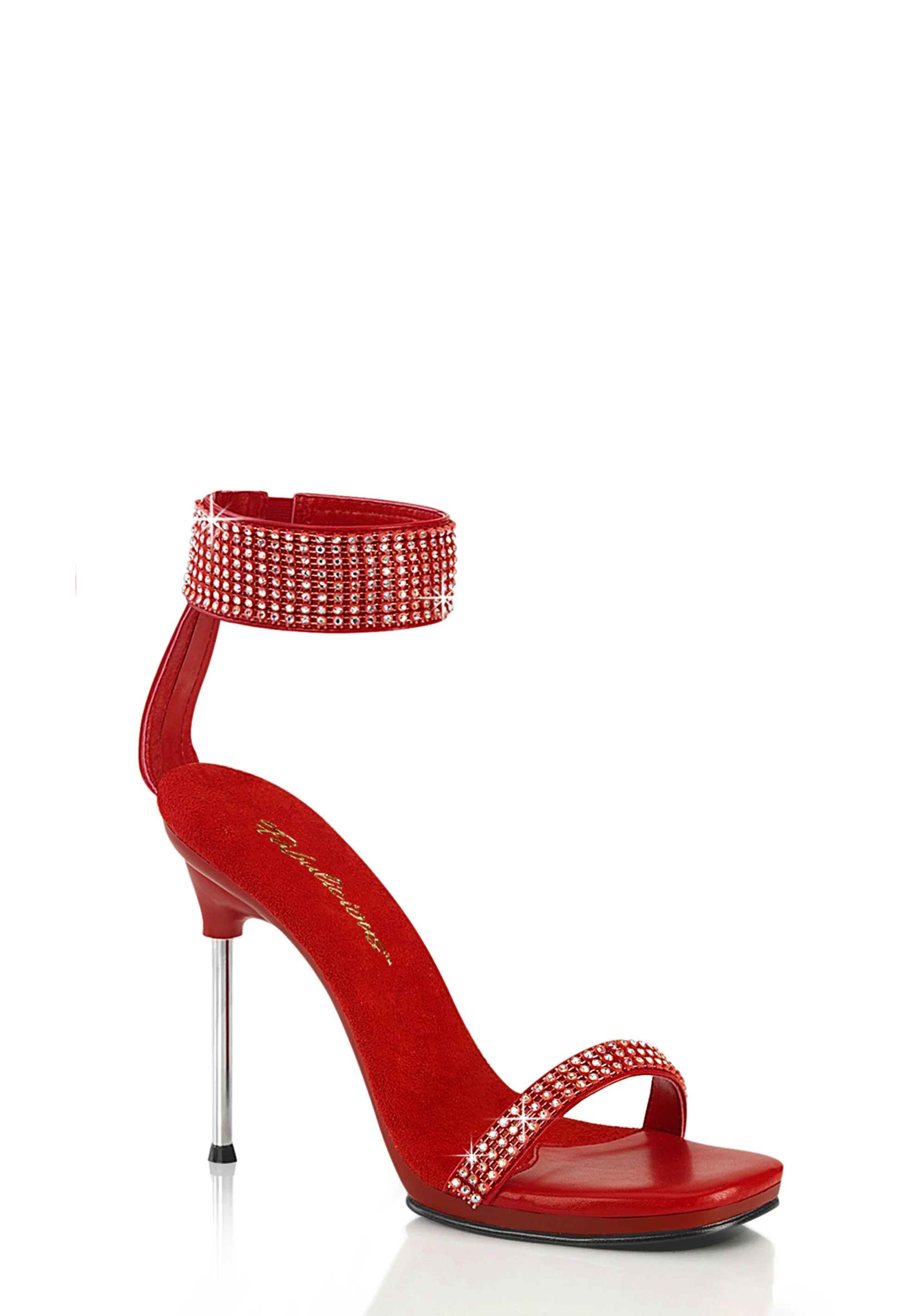 Chic-40 Platform Ankle Strap Rhinestone Sandals-Red - Image 5