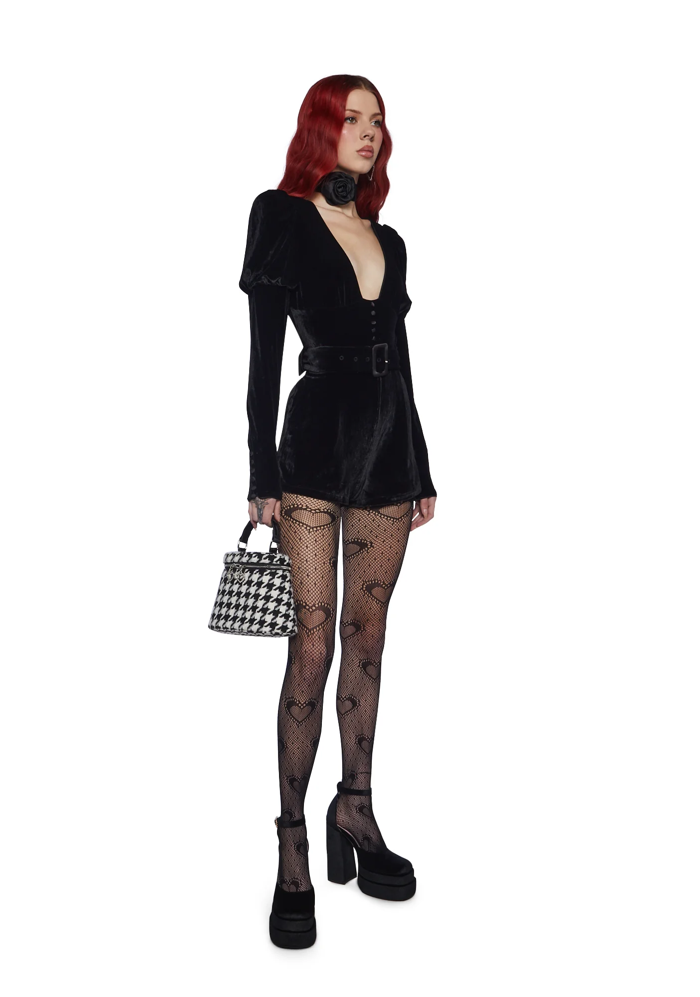 Chic Manners Velvet Romper - Black - Image 2