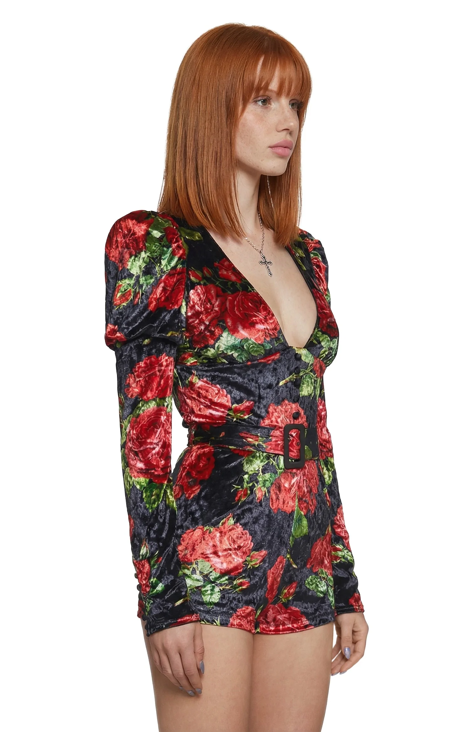 Chic Manners Velvet Romper - Black/Red - Image 5