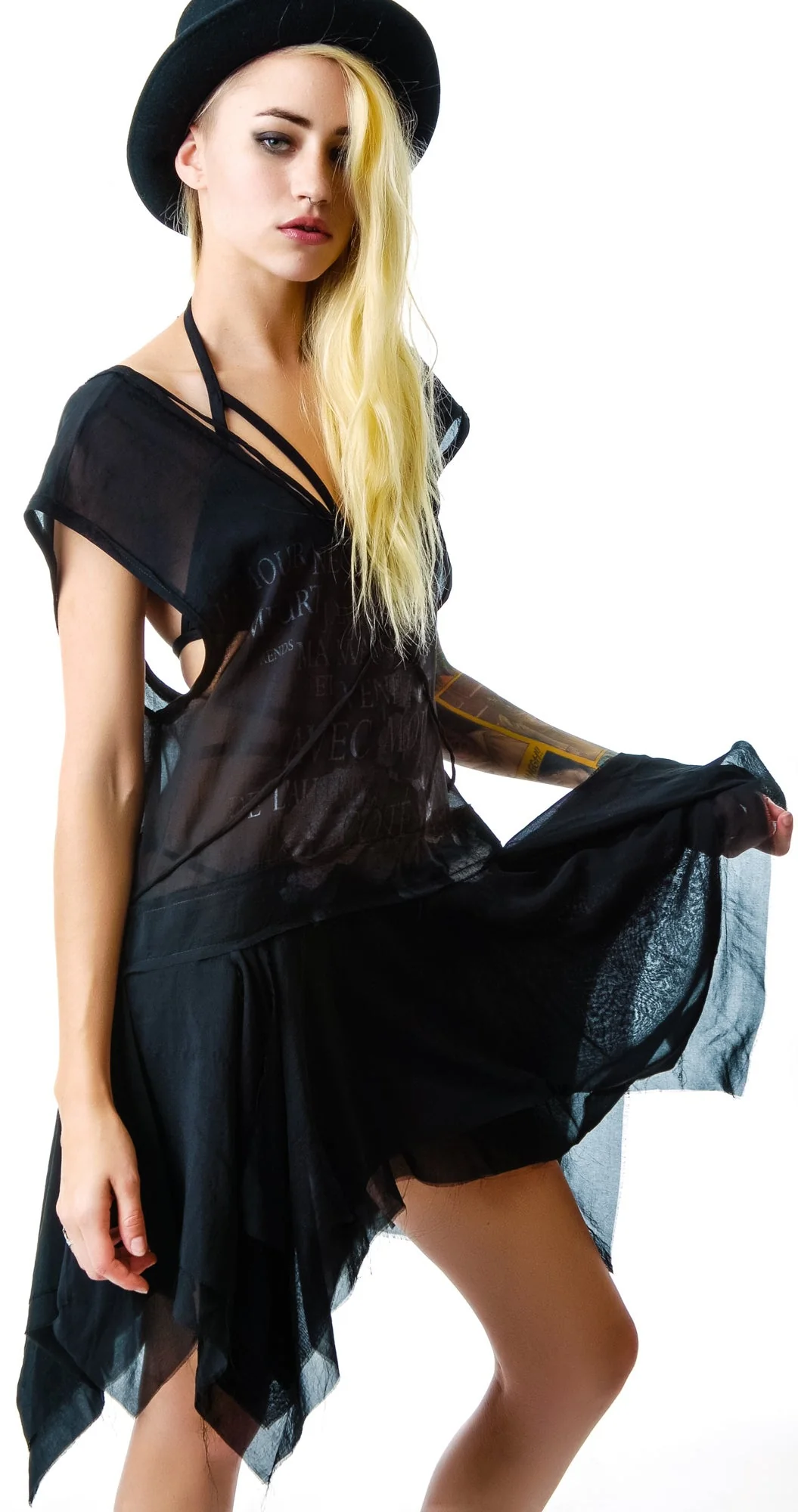 Chiffon Drop Waist Dress - Black - Image 10