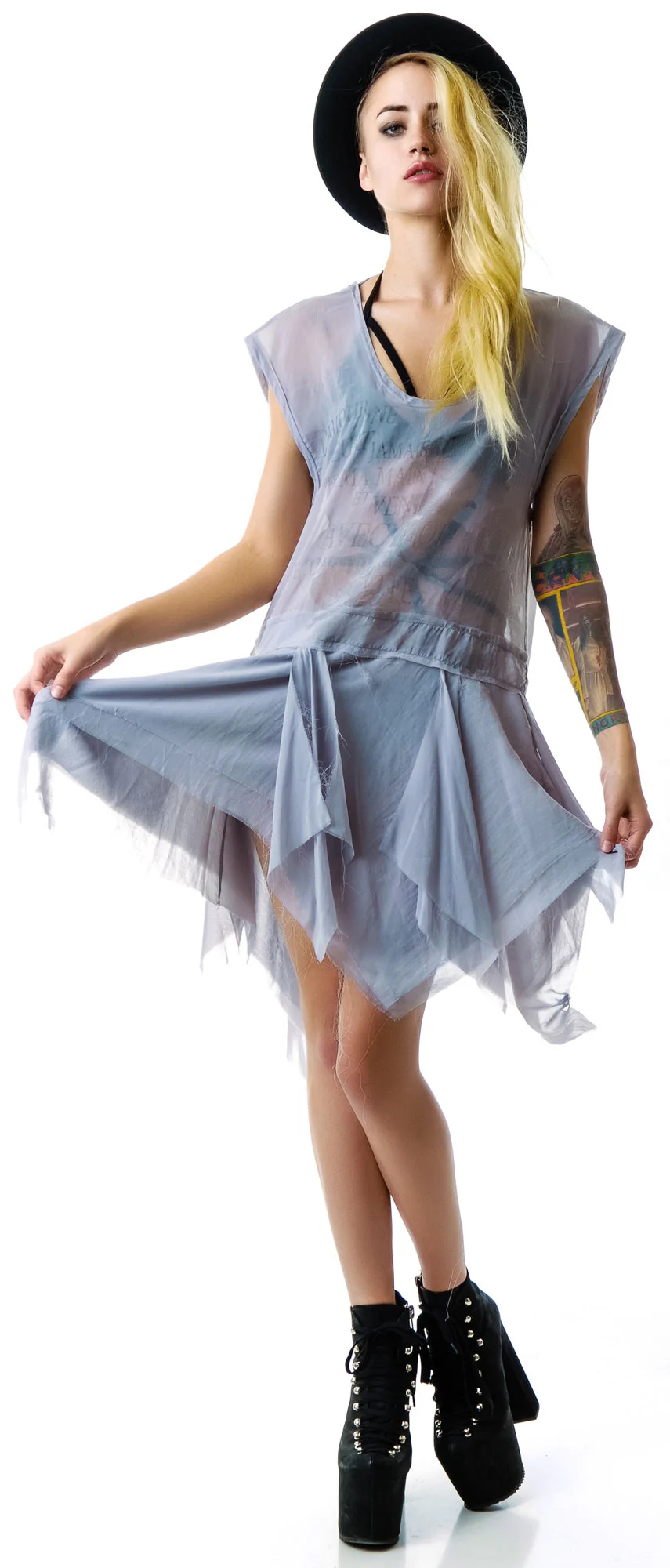 Chiffon Drop Waist Dress - Black - Image 4