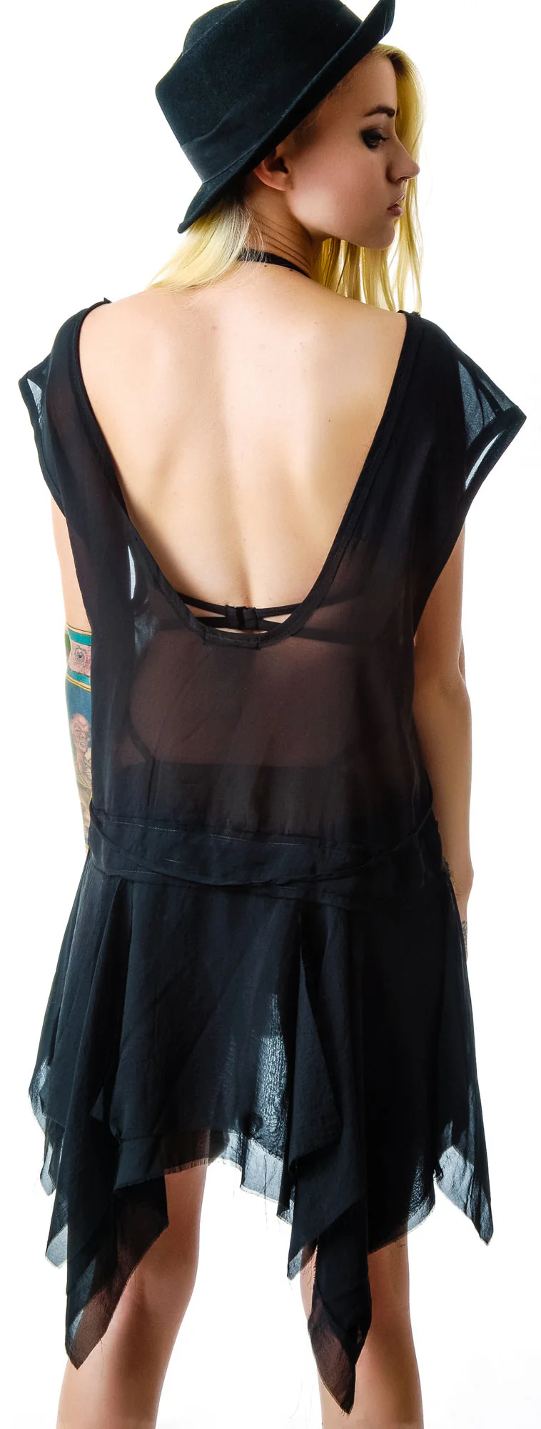 Chiffon Drop Waist Dress - Black - Image 6