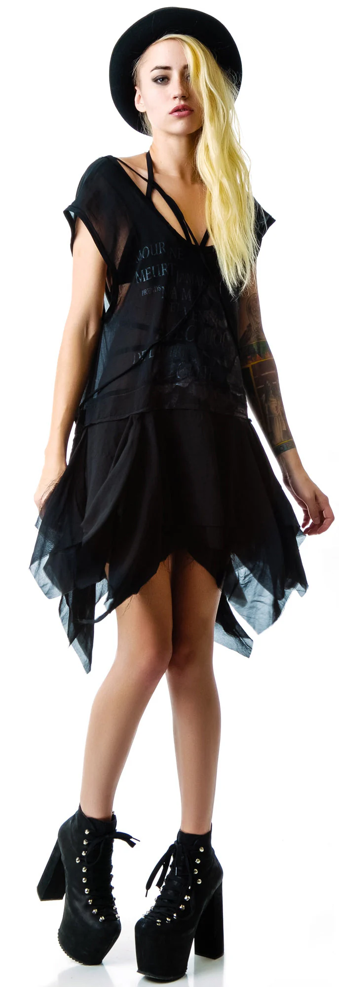 Chiffon Drop Waist Dress - Black - Image 8