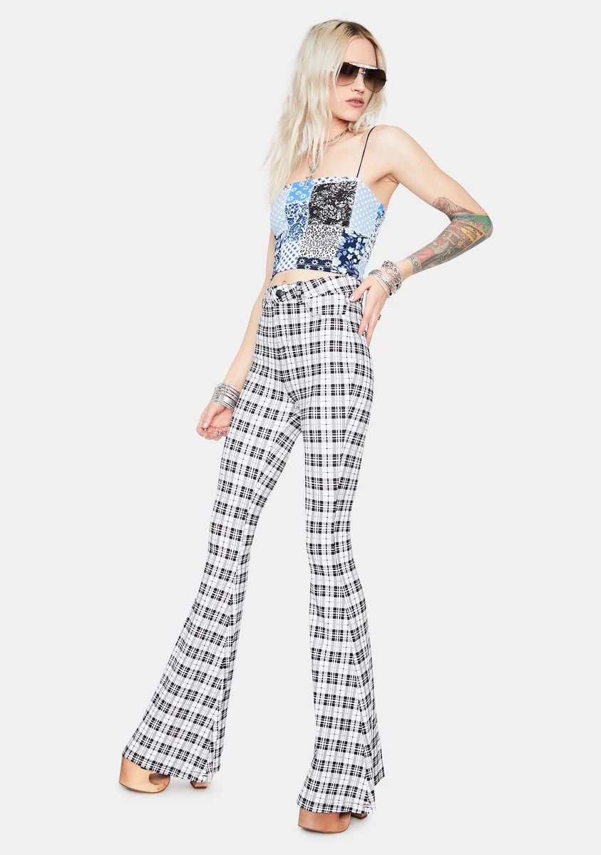 Chill Hip Check High Waisted Plaid Flares - Image 3