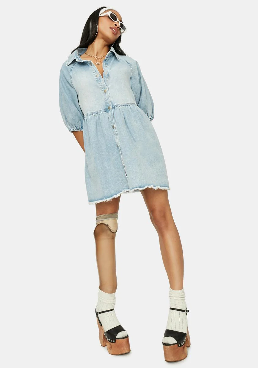 Chill Till You Make It Denim Babydoll Dress - Image 3