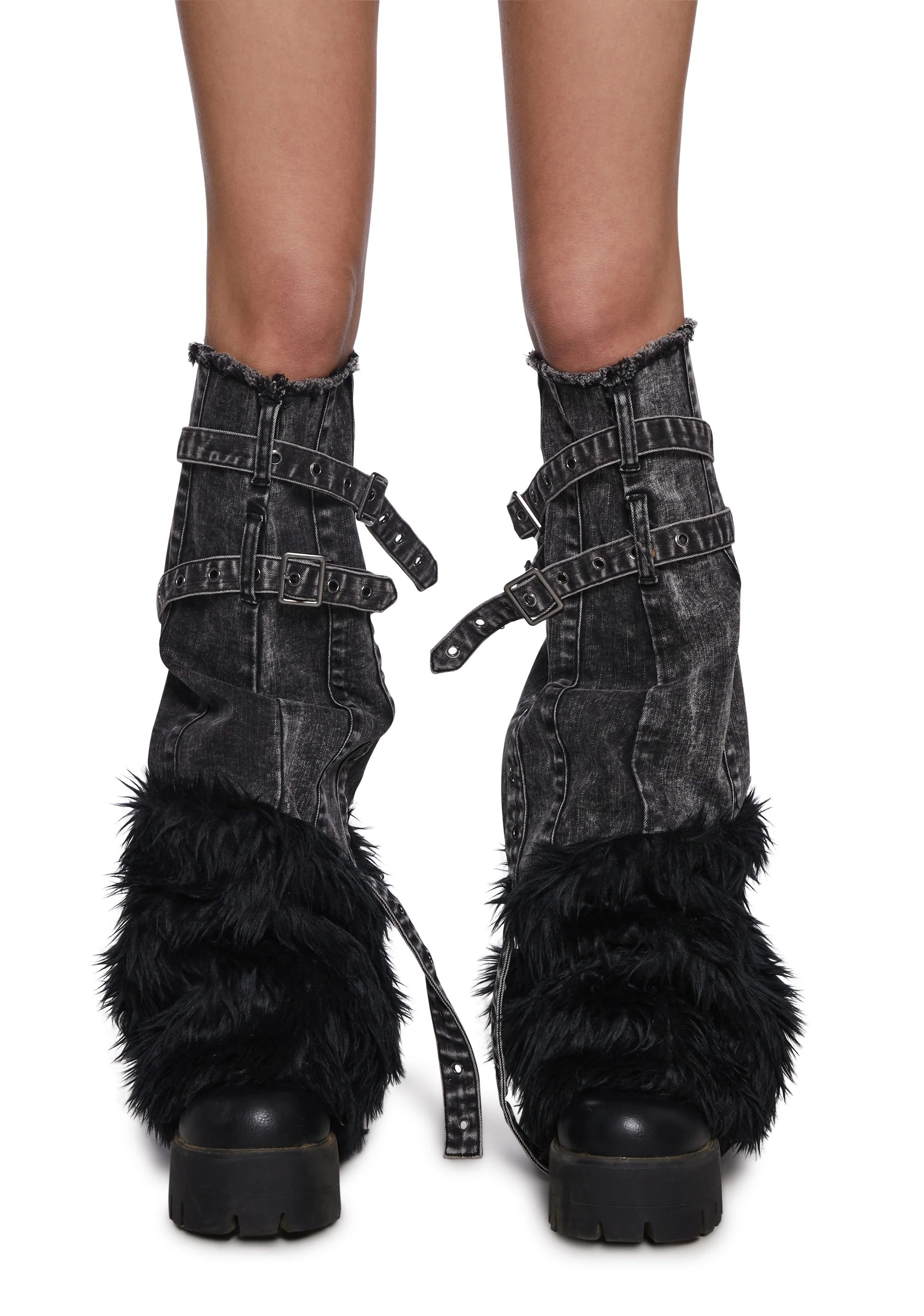 Chord Denim And Faux Fur Boot Covers - Image 2