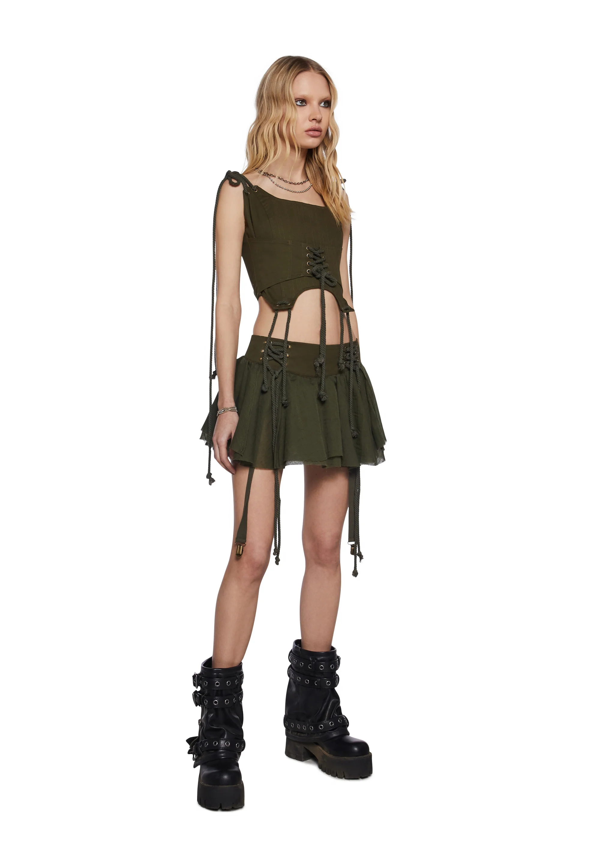 Chord Lace-Up Mini Skirt - Image 2
