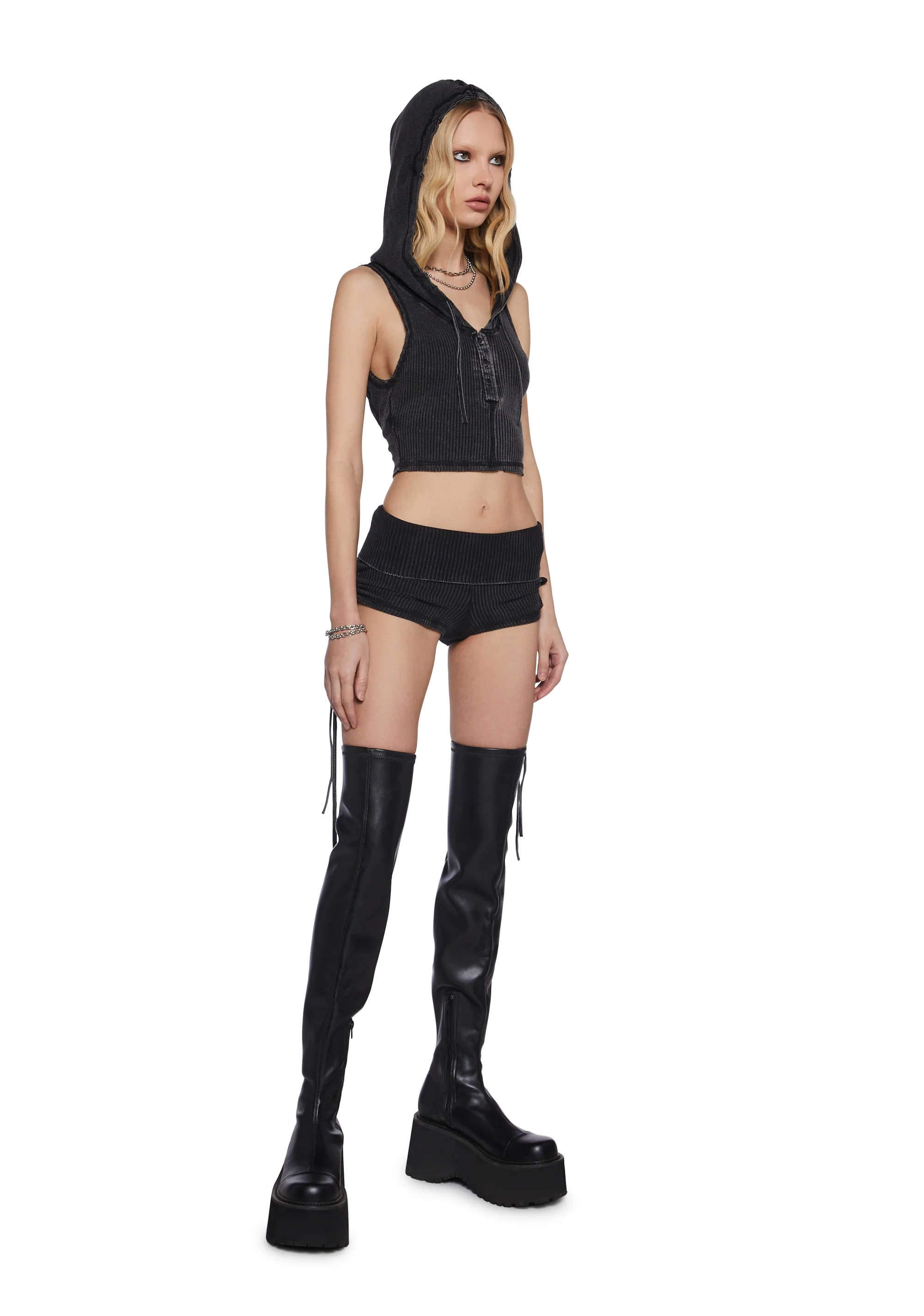 Chord Lace-Up Ribbed Shorts - Image 2