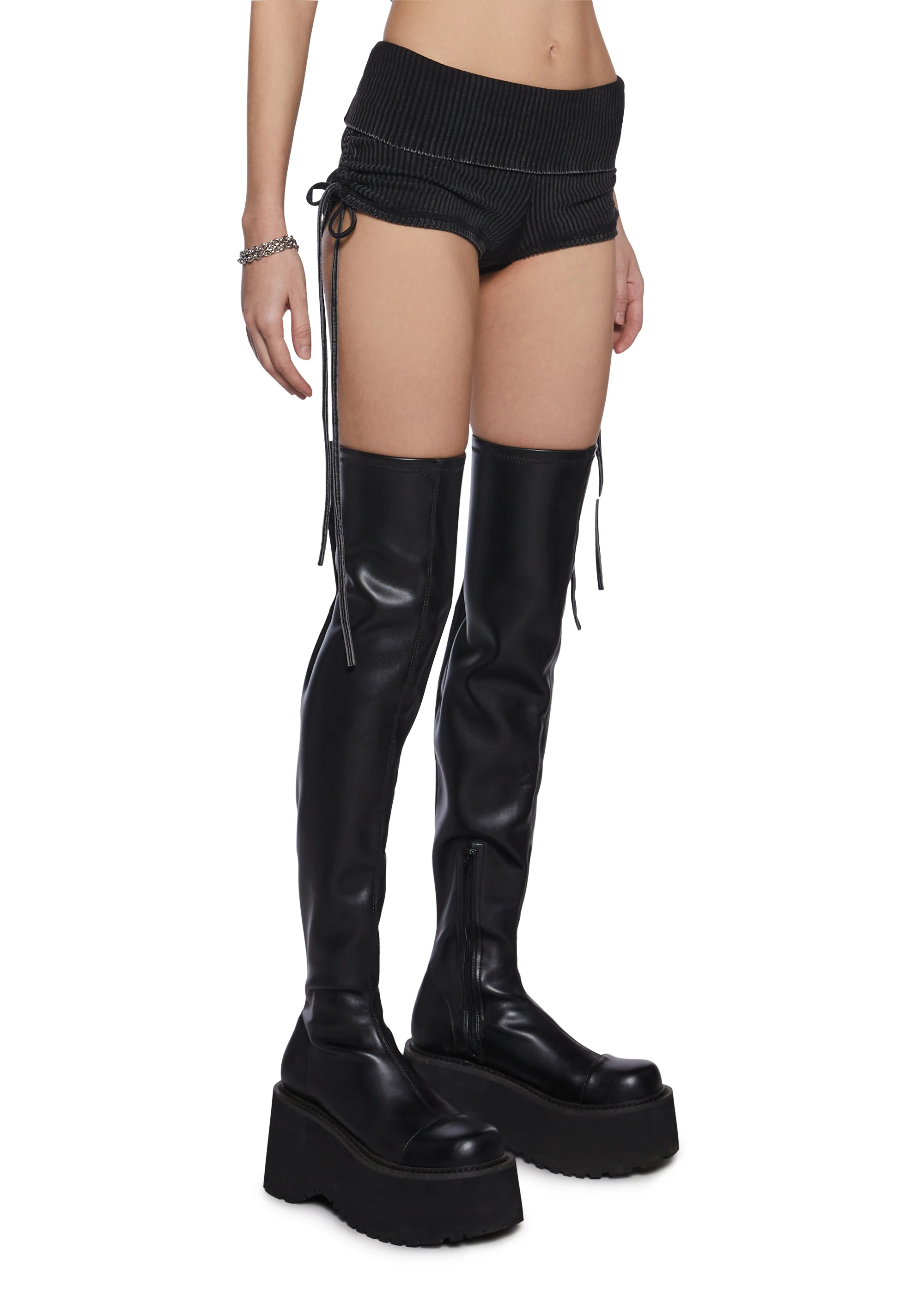 Chord Lace-Up Ribbed Shorts - Image 3