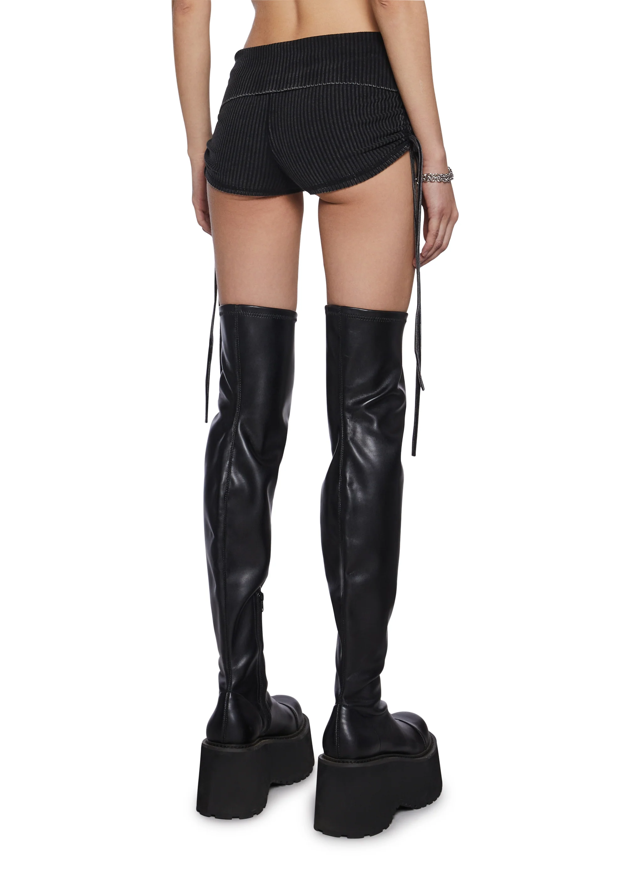 Chord Lace-Up Ribbed Shorts - Image 4