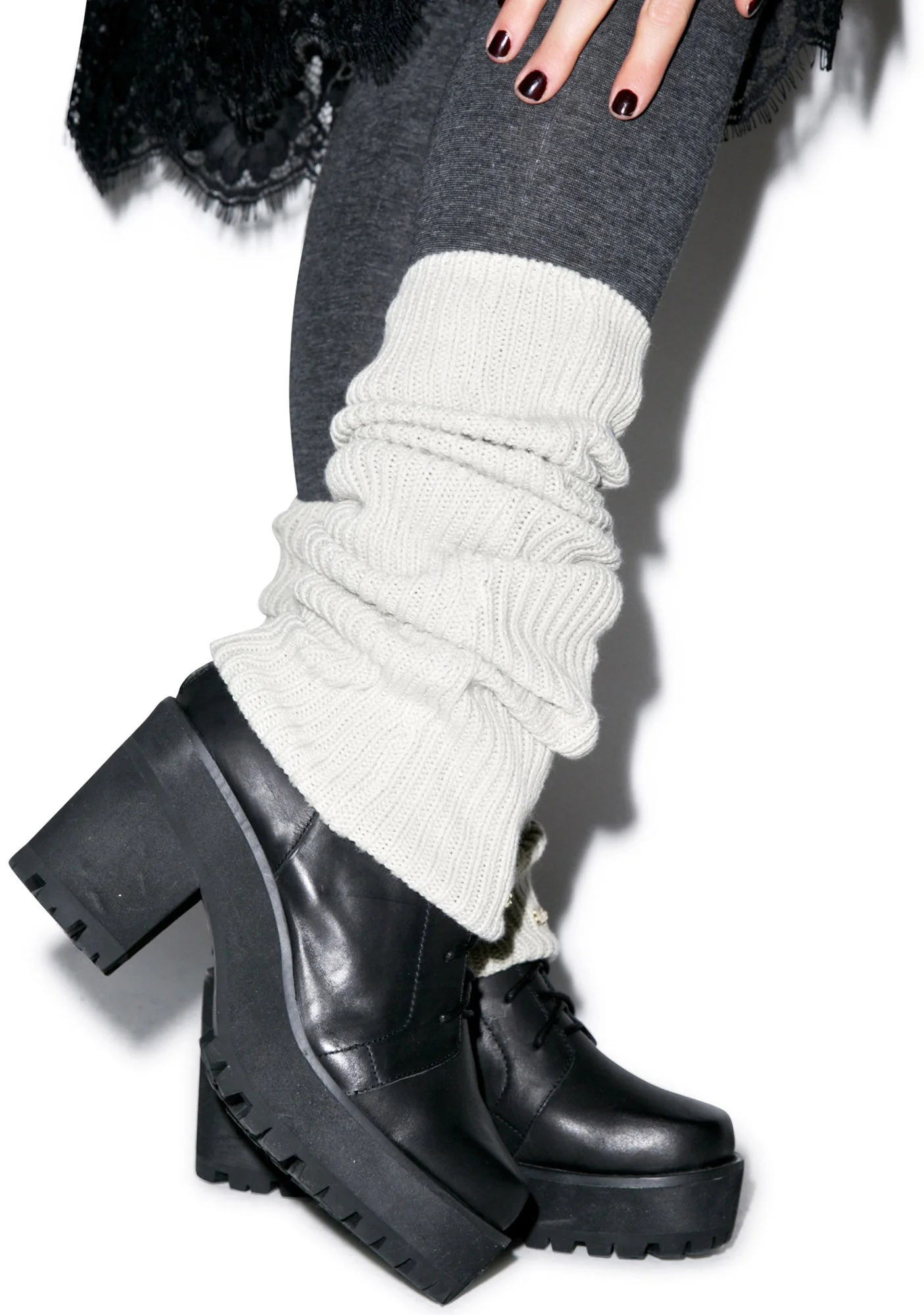 Chunky Knit Leg Warmers - Dark Pink - Image 3