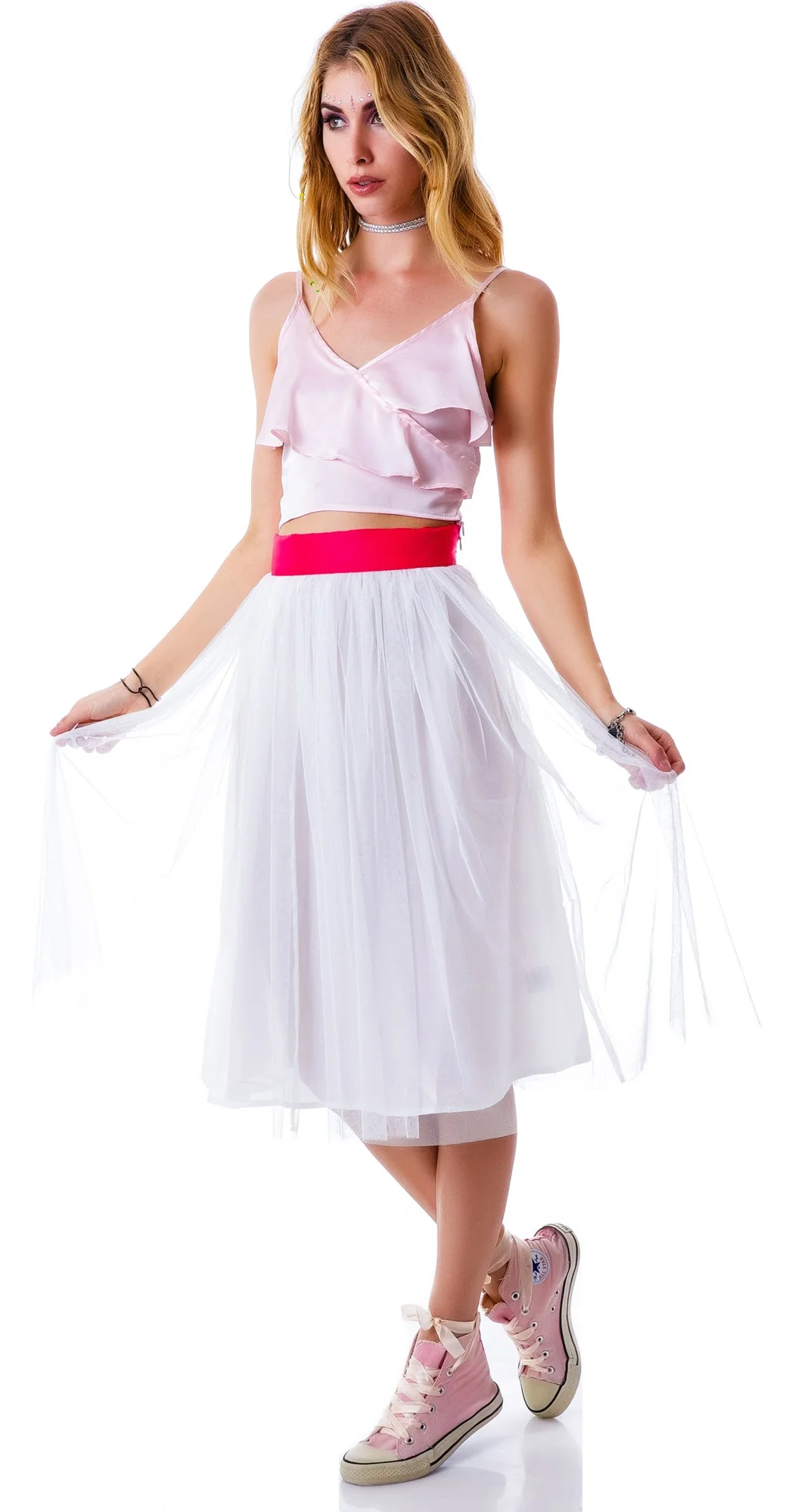 Cierra Air Tulle Midi Skirt - White - Image 2