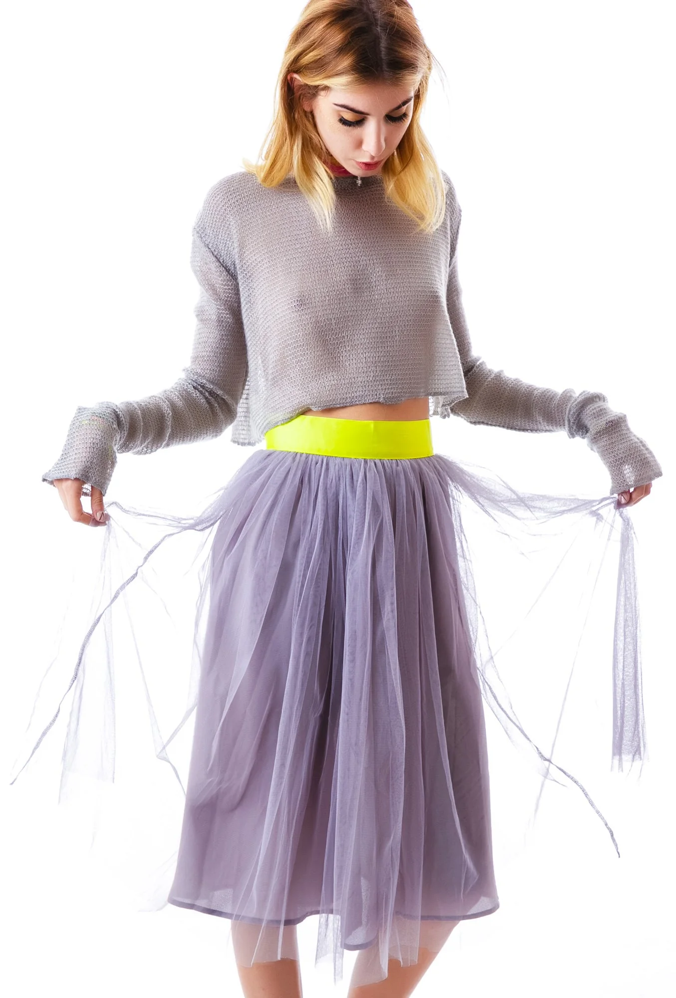 Cierra Air Tulle Midi Skirt - Gray - Image 7