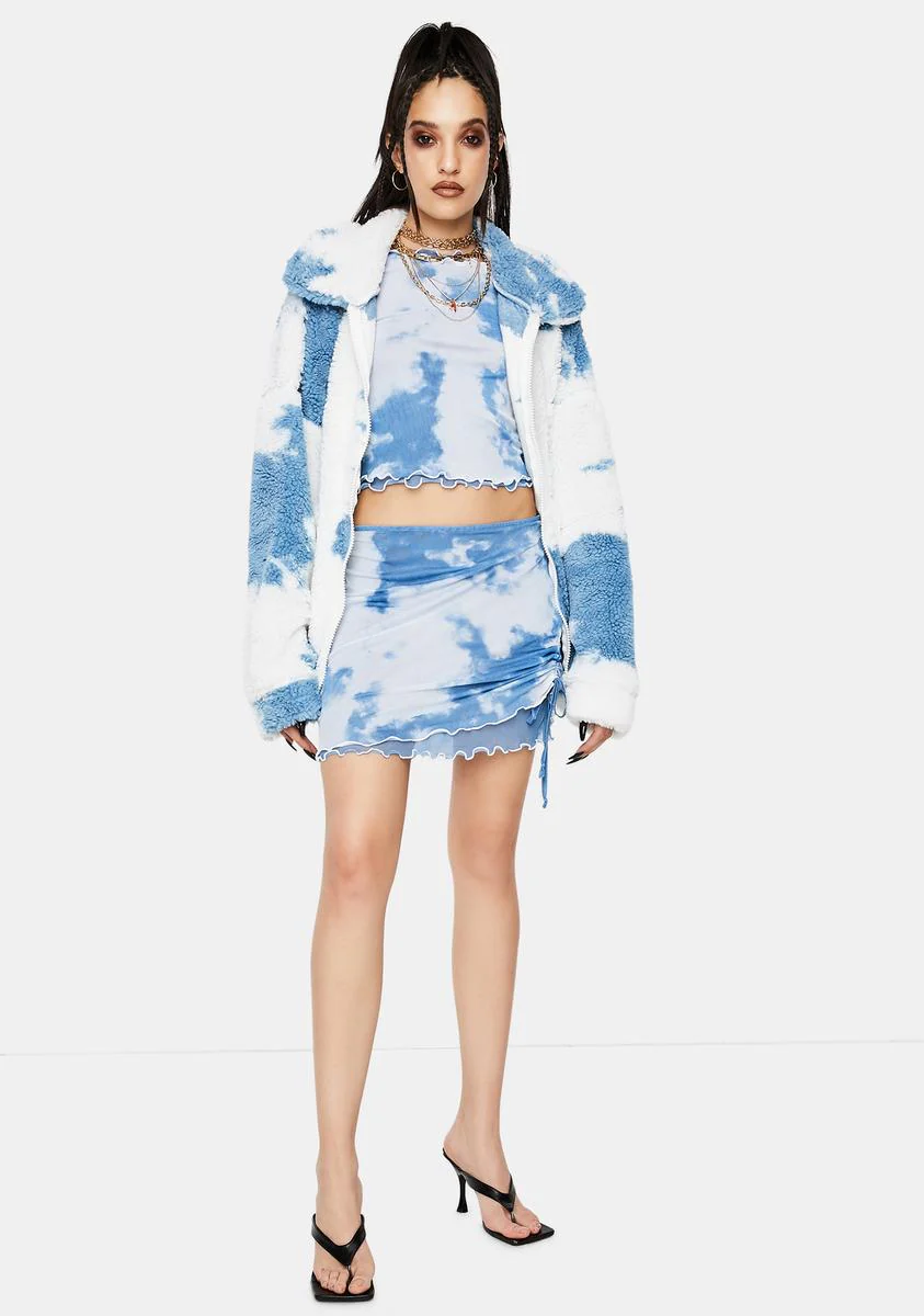 Cloud Print Layered Mesh Crop Top - Image 3