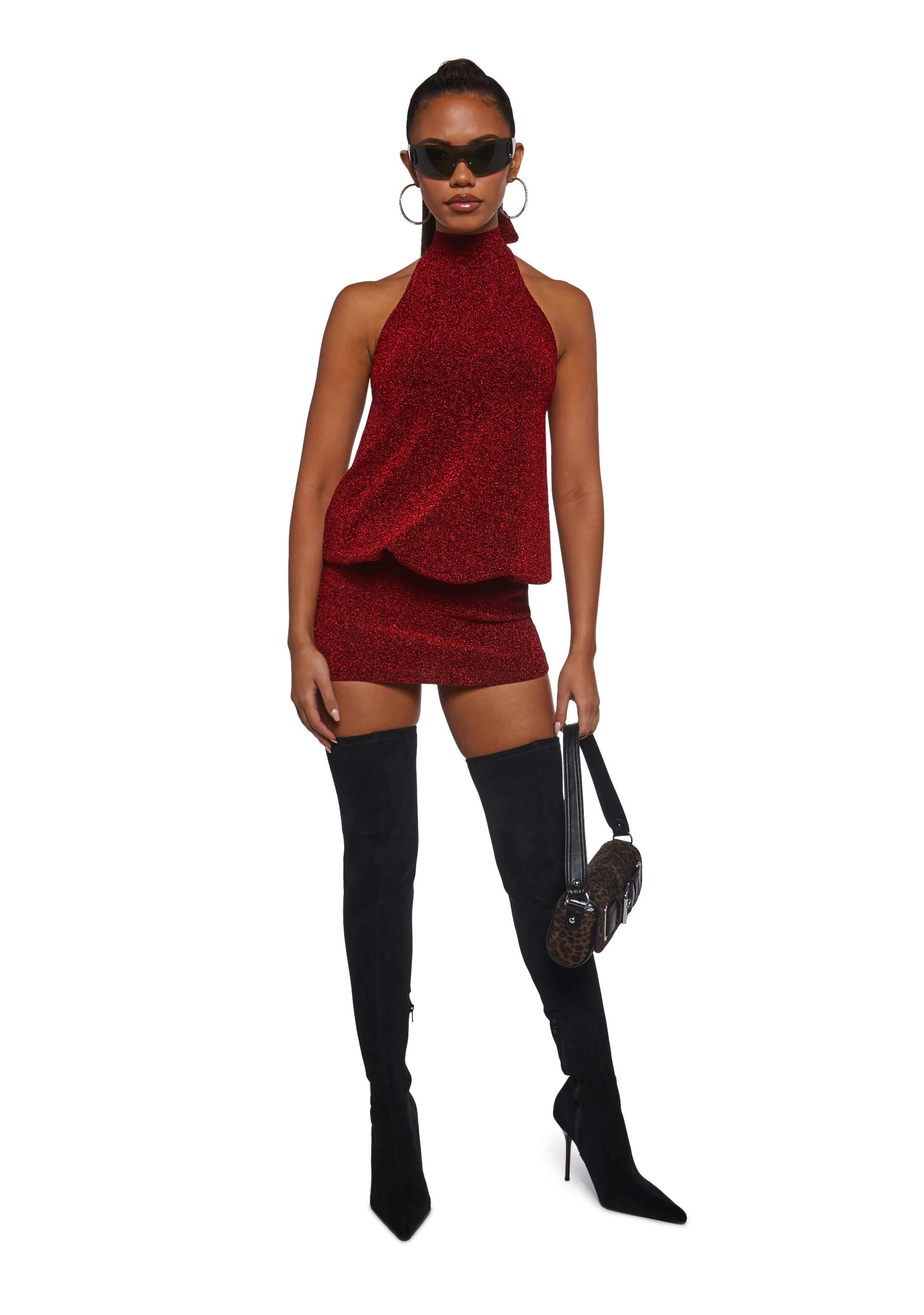 Club Moves Halter Dress - Red Glitter - Image 2