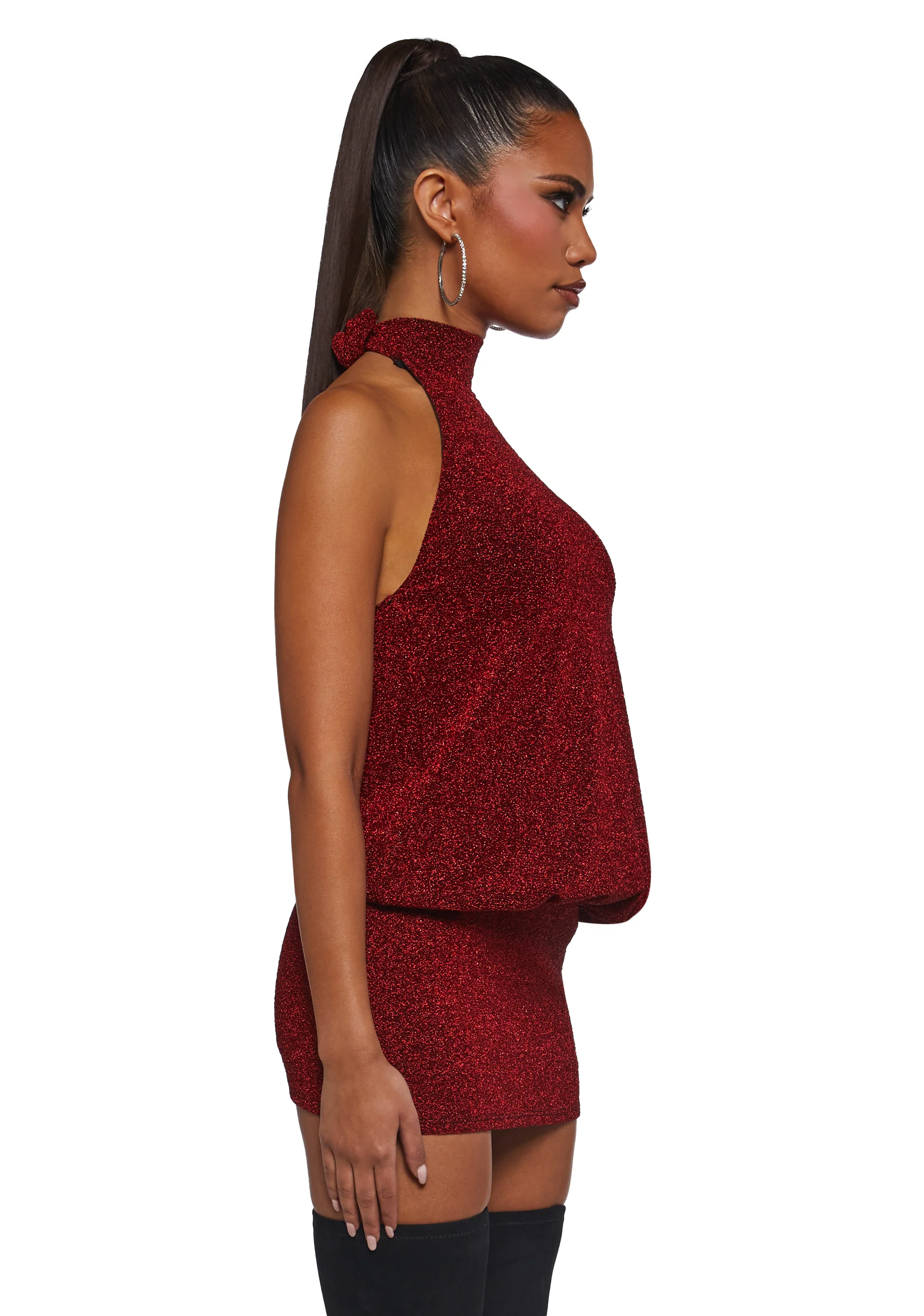 Club Moves Halter Dress - Red Glitter - Image 3