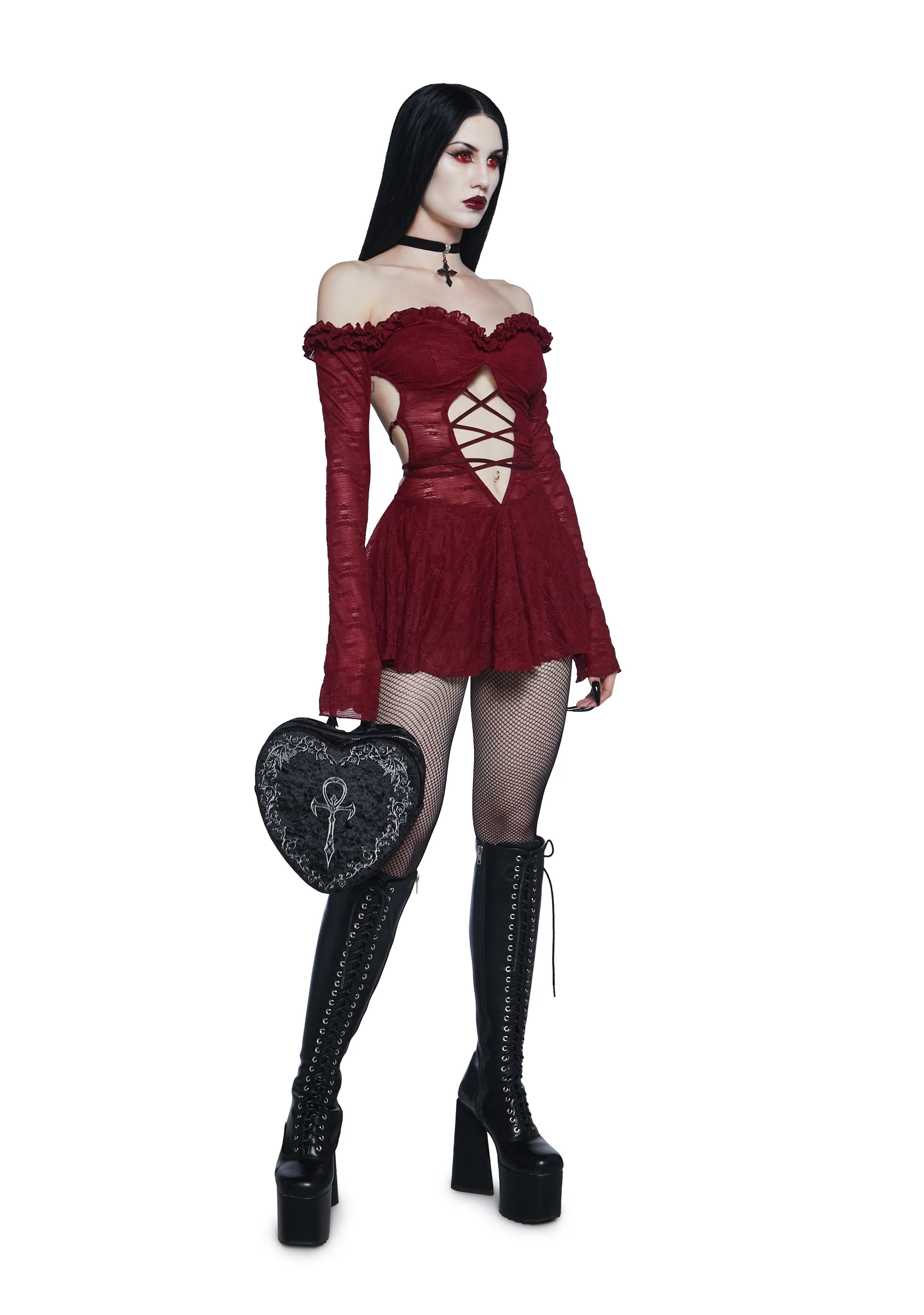 Collective Hearts Mini Dress - Dark Red - Image 2