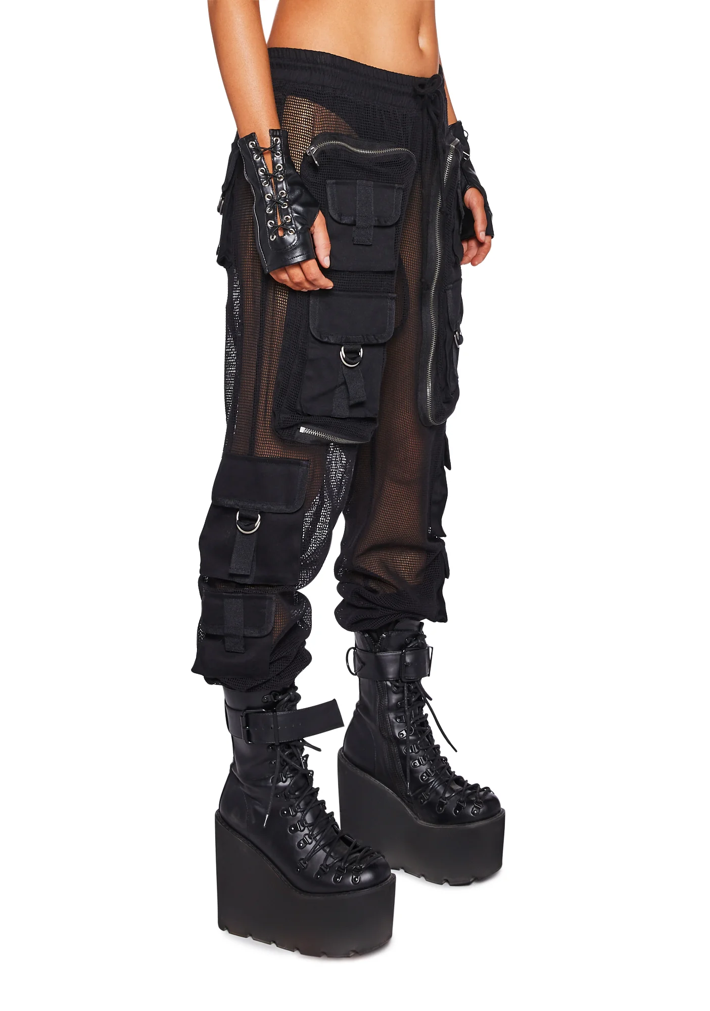 Complex Nights Fishnet Cargo Pants - Black - Image 3