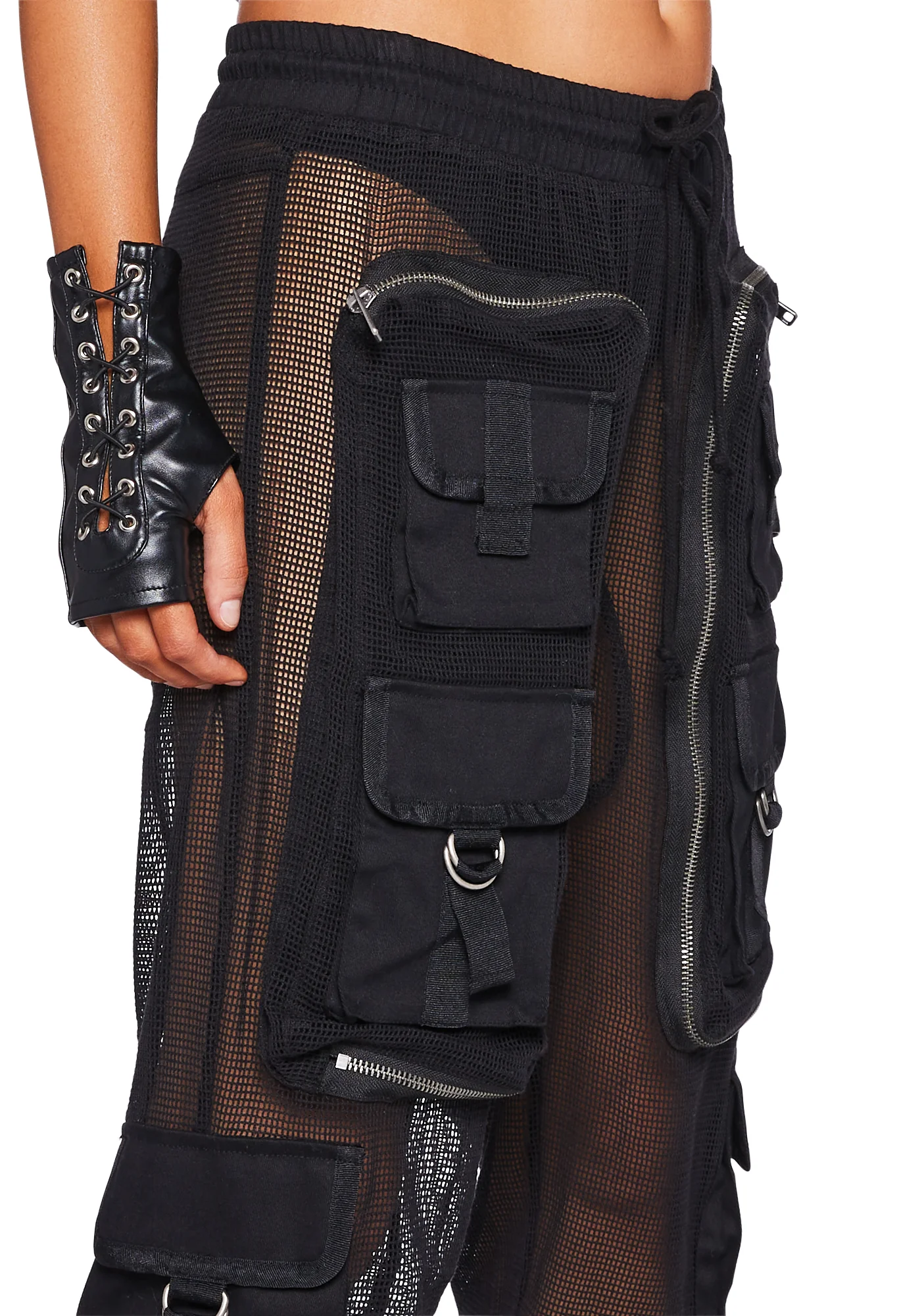 Complex Nights Fishnet Cargo Pants - Black - Image 5