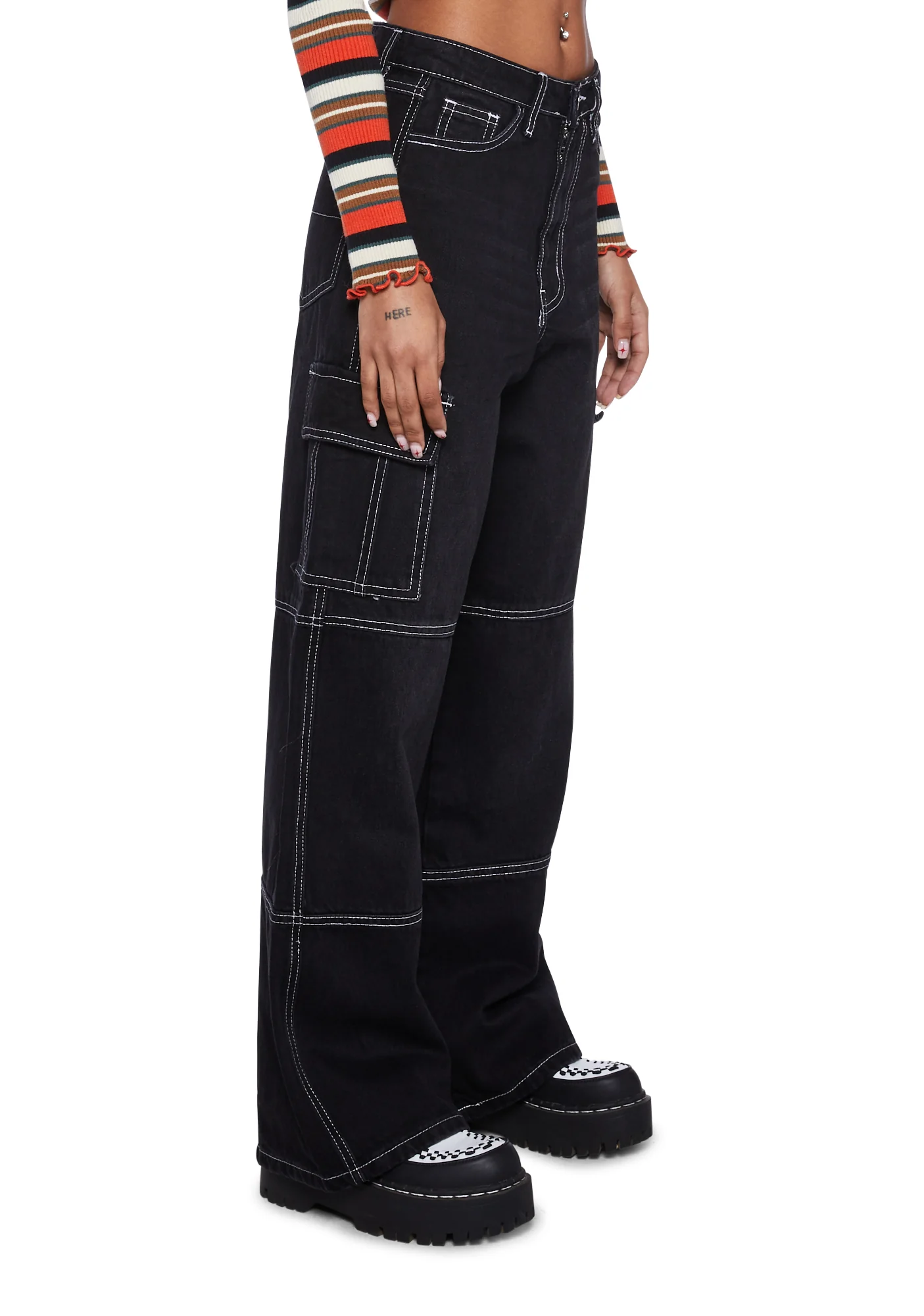 Contrast Stitch Wide Leg Jeans - Image 3