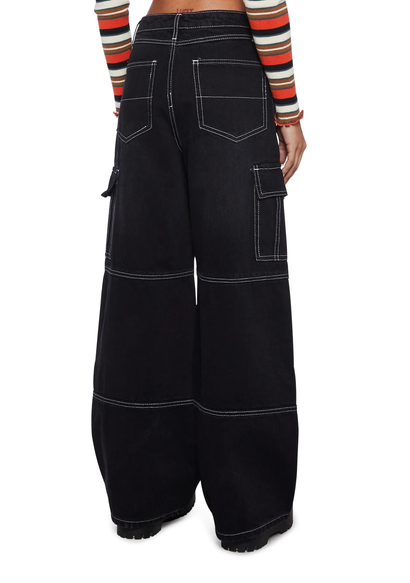 Contrast Stitch Wide Leg Jeans - Image 4