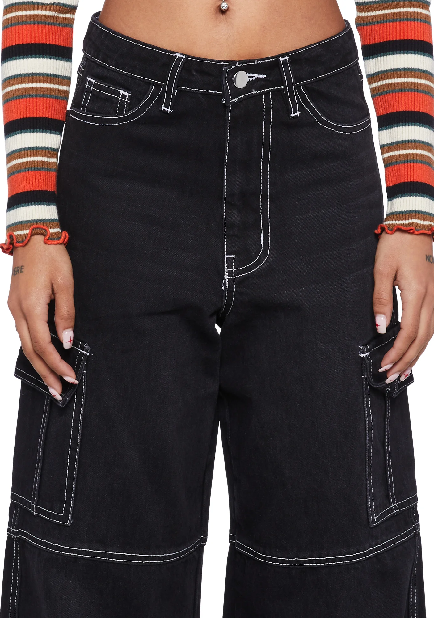 Contrast Stitch Wide Leg Jeans - Image 5