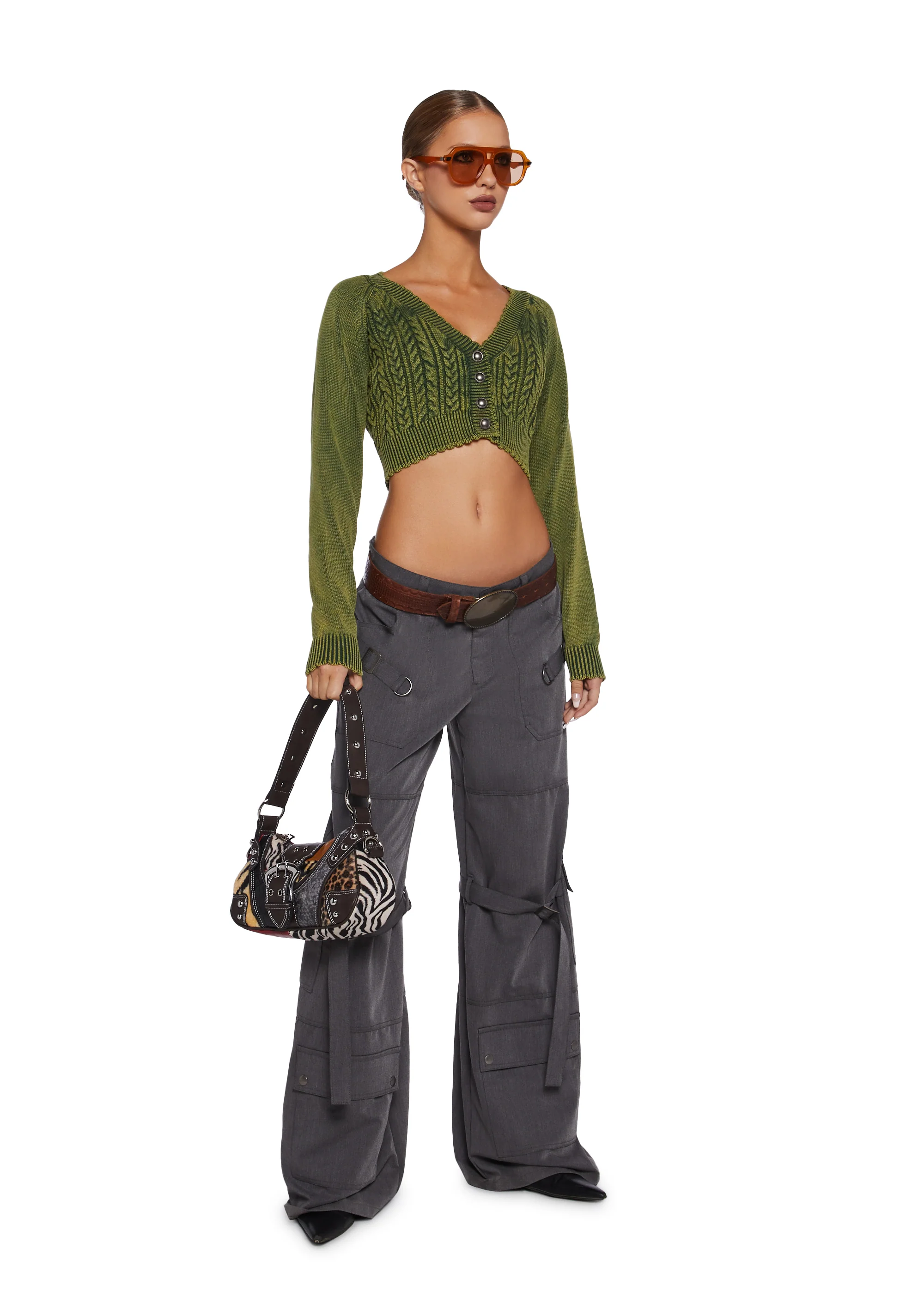 Corner Office Cropped Cardigan - Green - Image 2