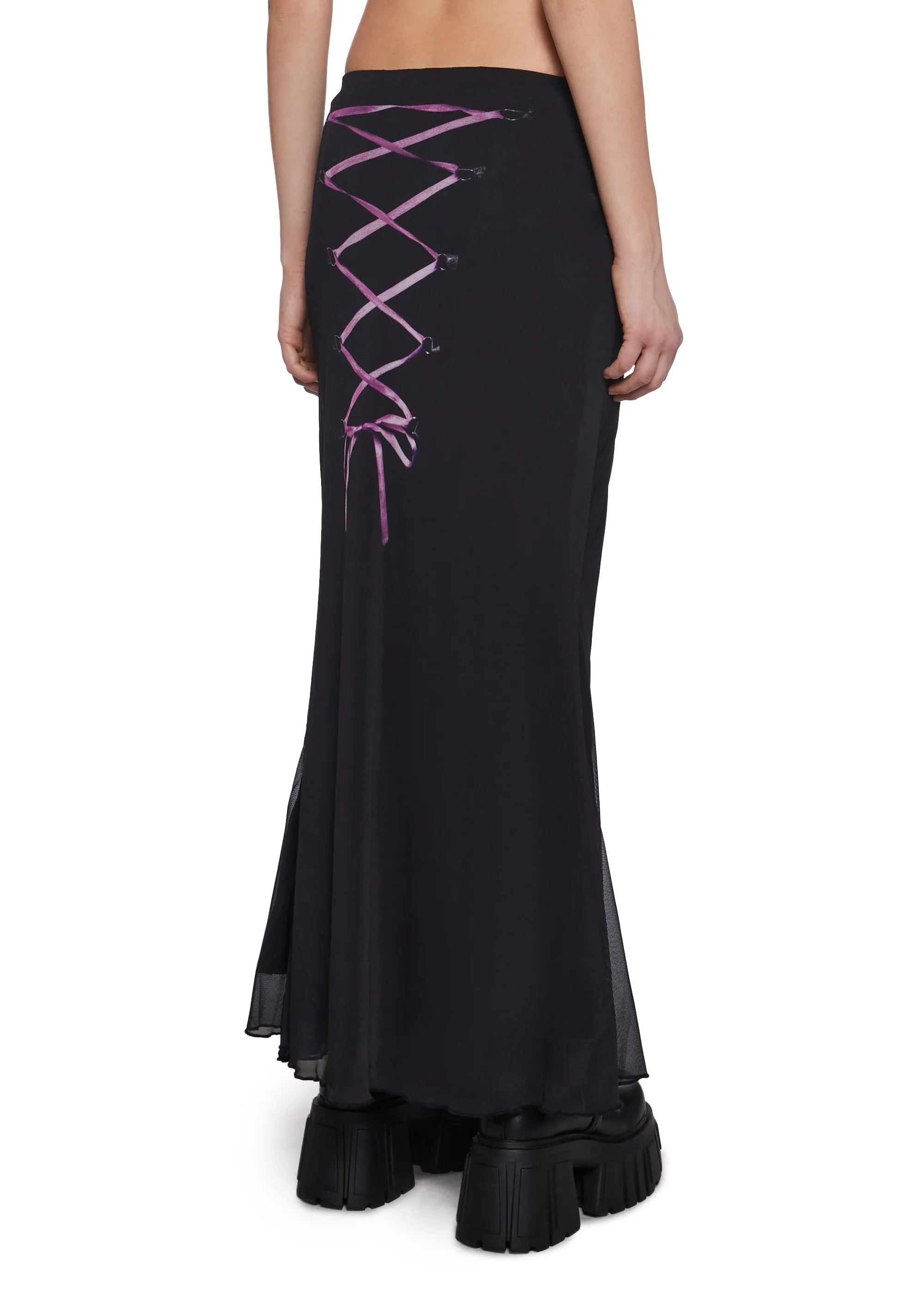 Corset Print Mesh Maxi Skirt - Image 4
