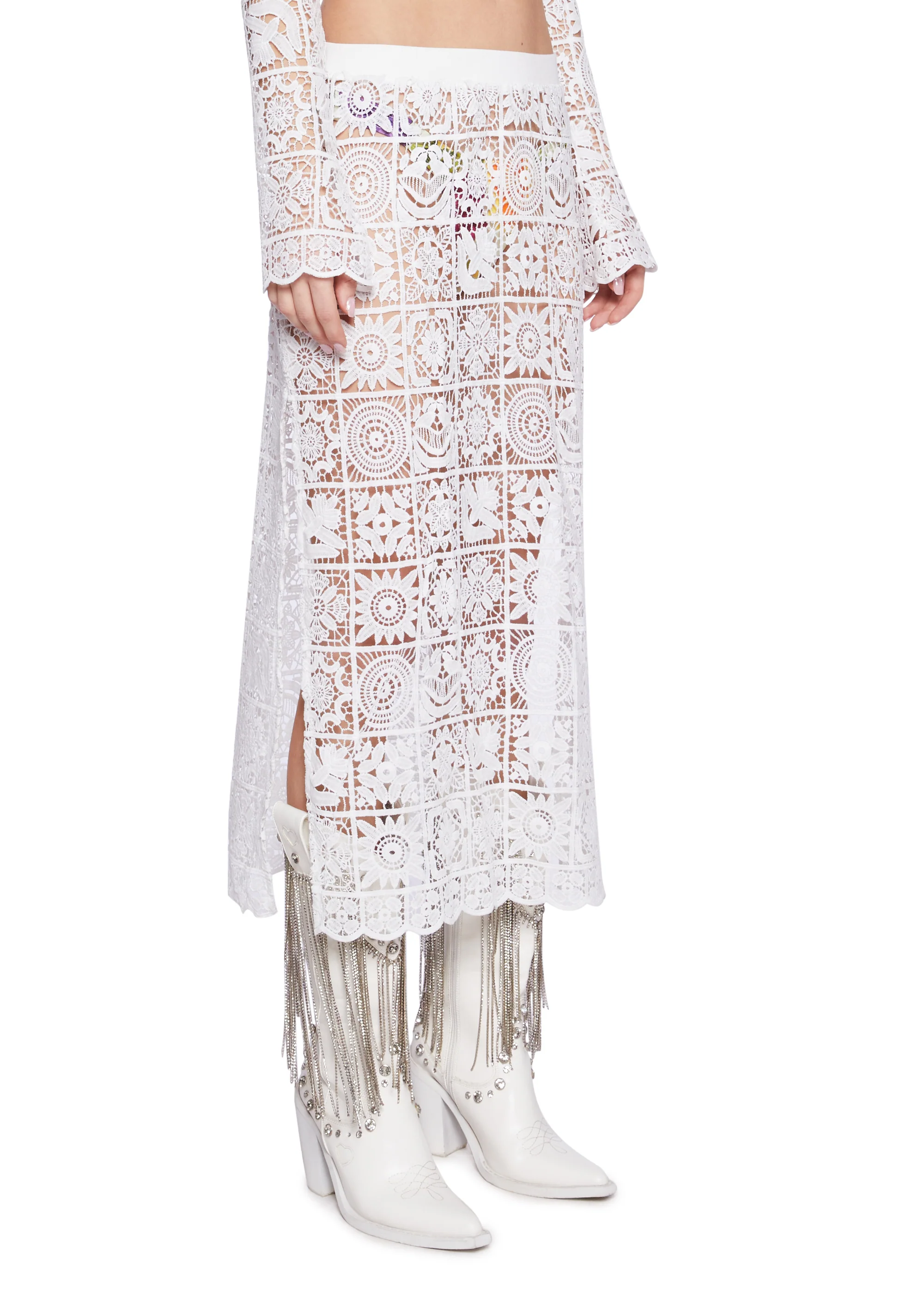 Country Charm Crochet Maxi Skirt - Image 3