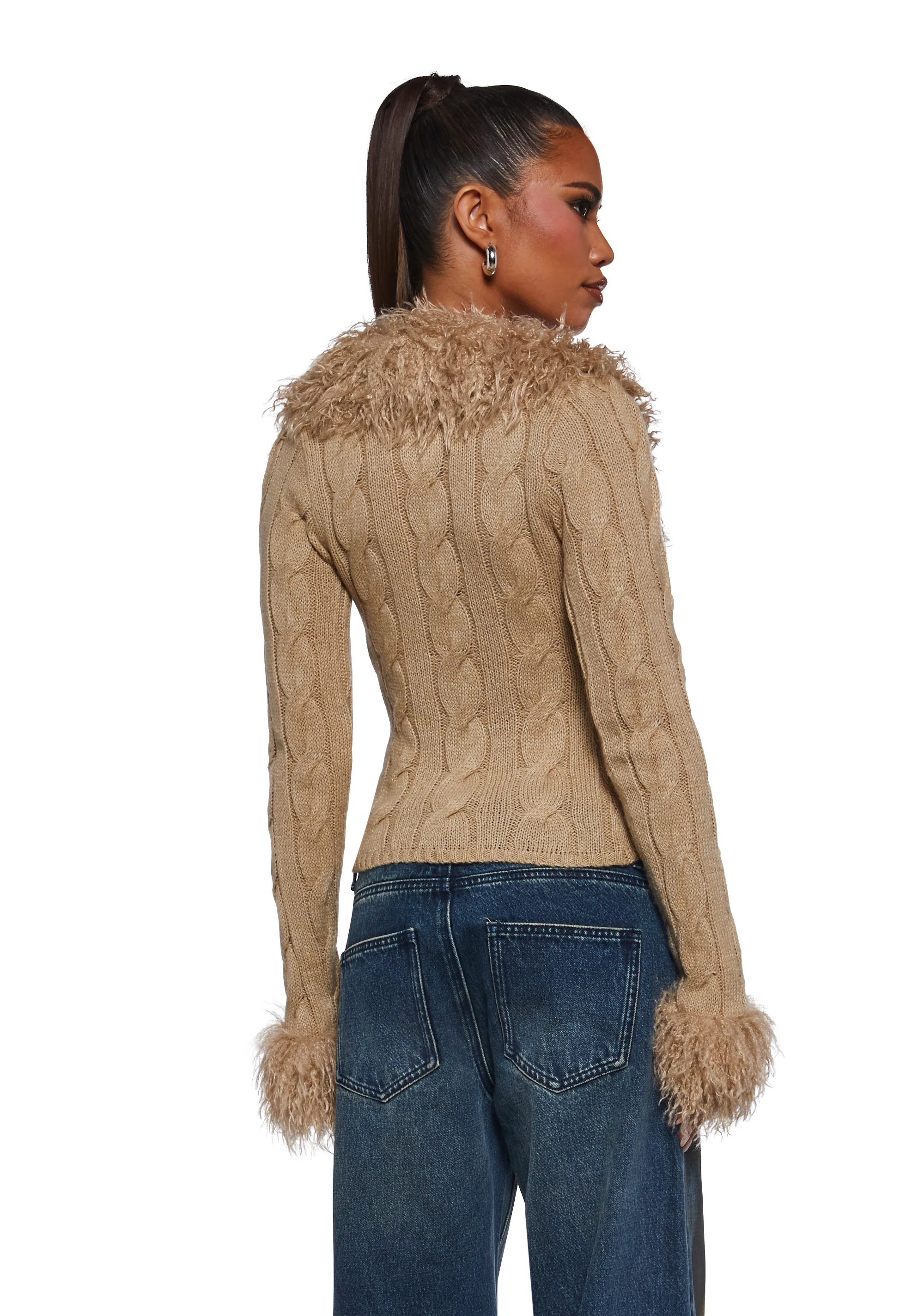 Covet Cable Knit Cardigan - Off White - Image 4