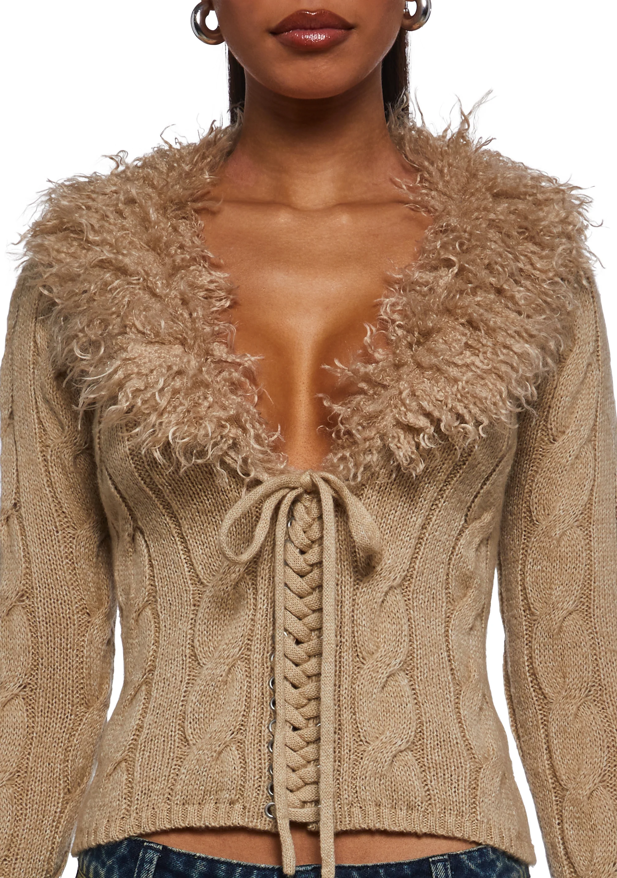 Covet Cable Knit Cardigan - Off White - Image 5