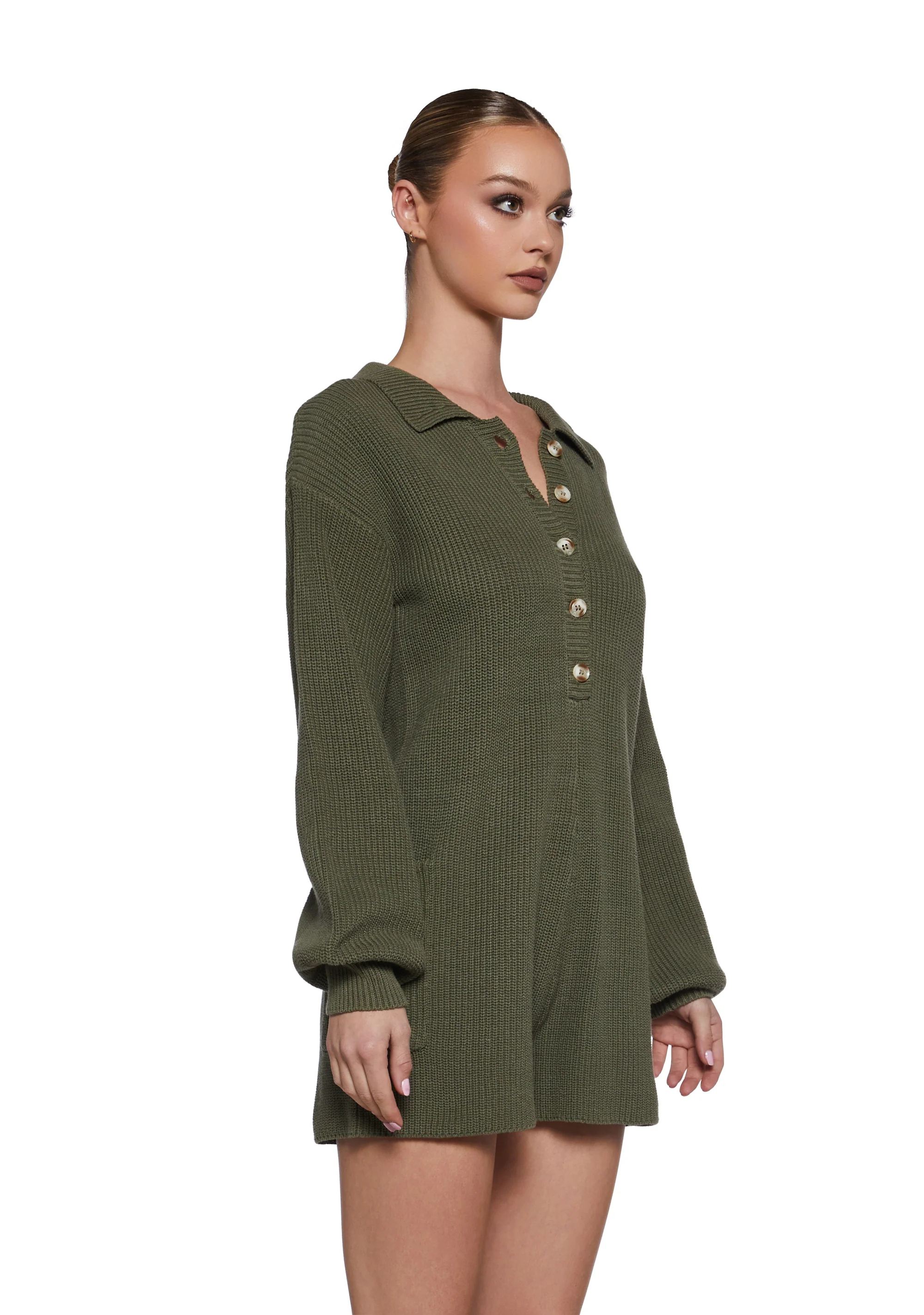 Cozy Weekends Knit Romper - Green - Image 3