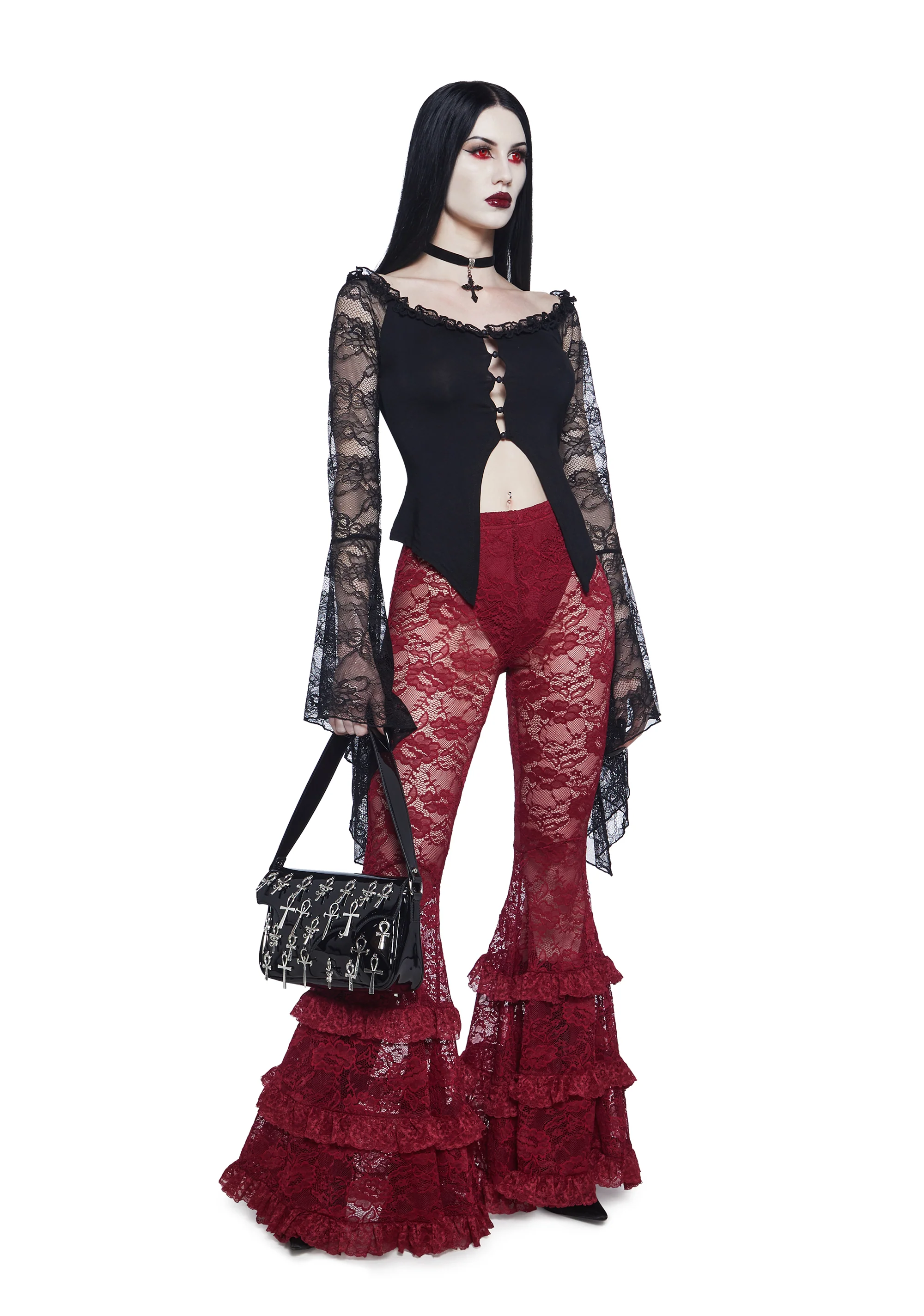 Crimson Lust Flare Pants - Dark Red - Image 2