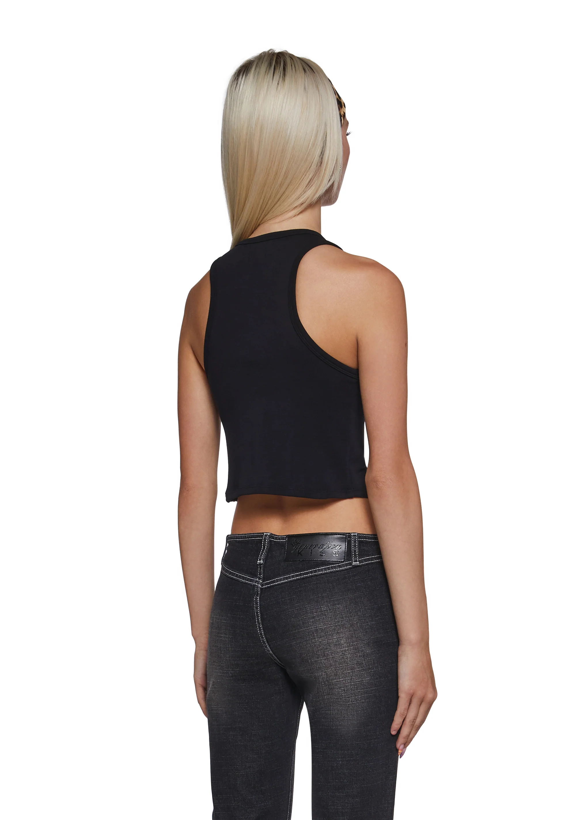 Bling High Neck Seamless Crop Tank - Black - Image 4