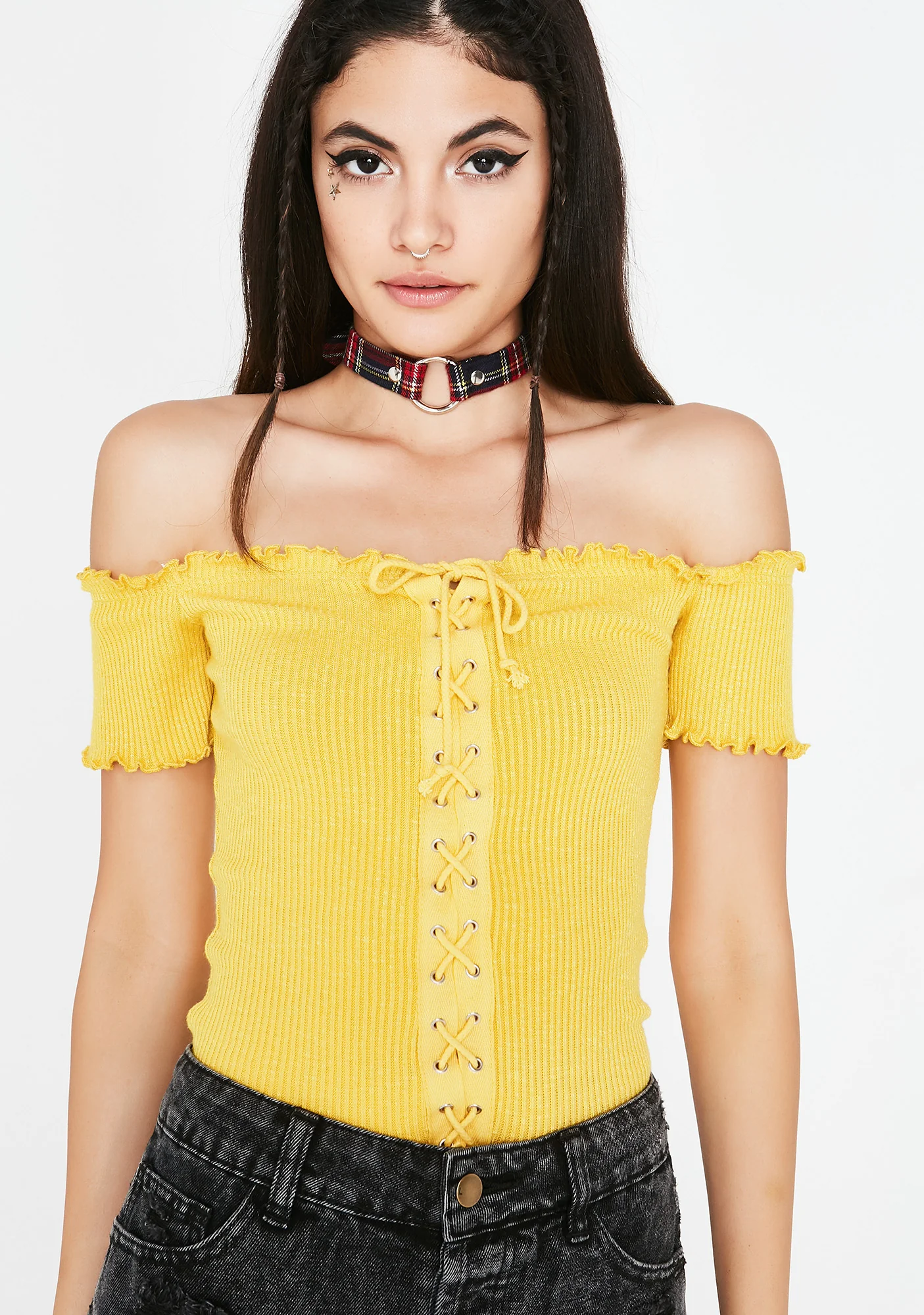 Crossed Lines Lace-Up Top - Image 2