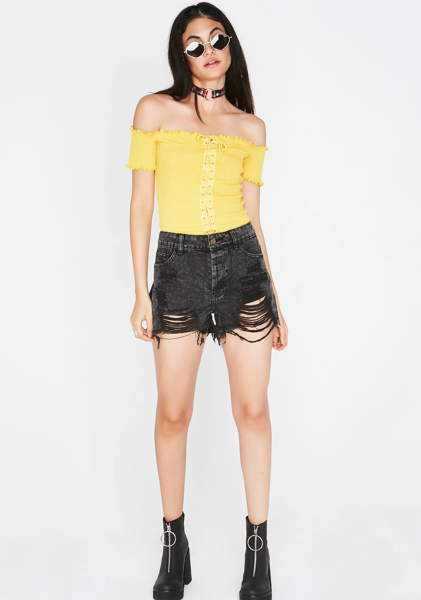 Crossed Lines Lace-Up Top - Image 3