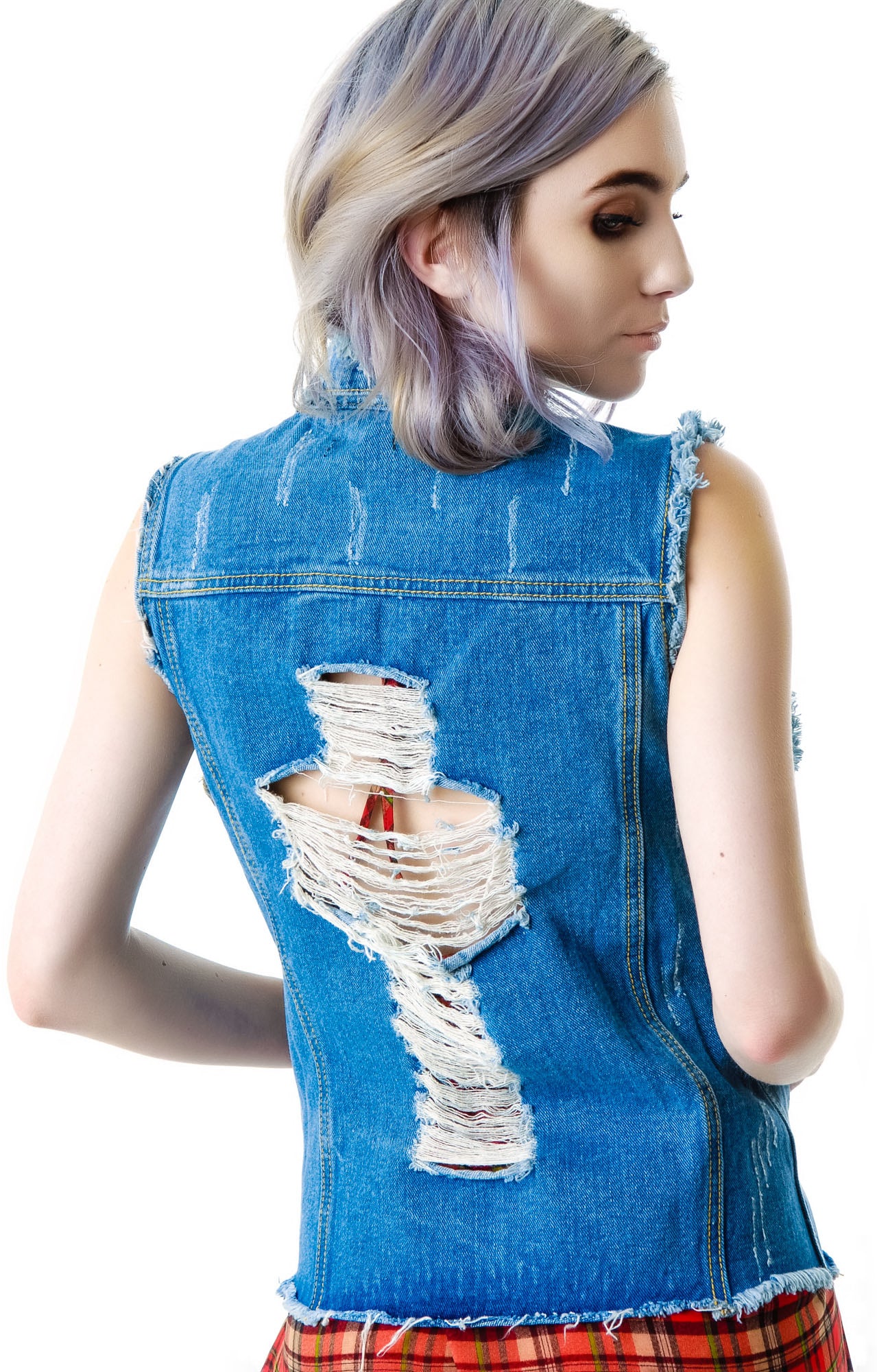 Crossed Out Destroyed Denim Vest - Image 5