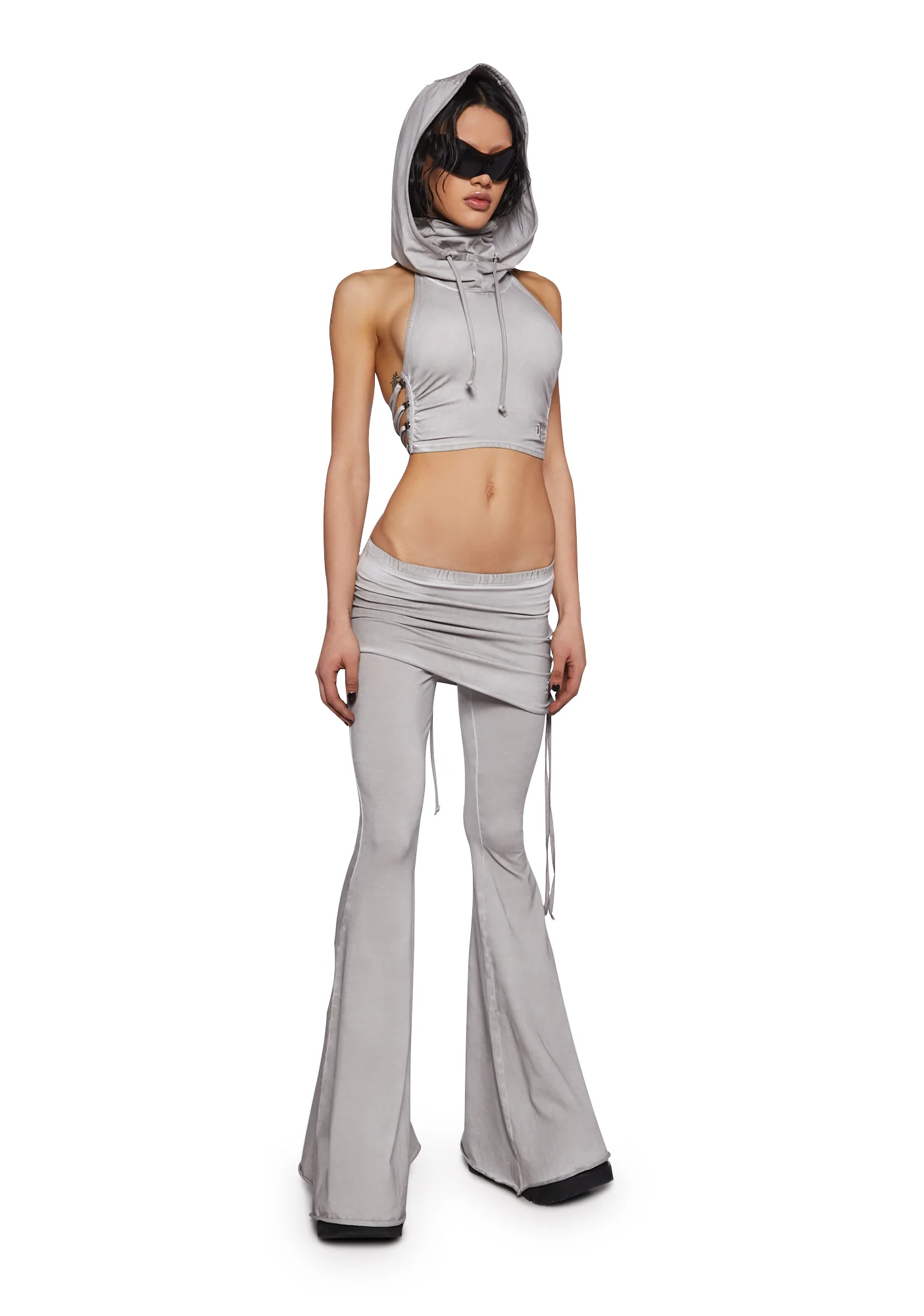Crossfade Lace-Up Pants With Skirt - Light Gray - Image 2