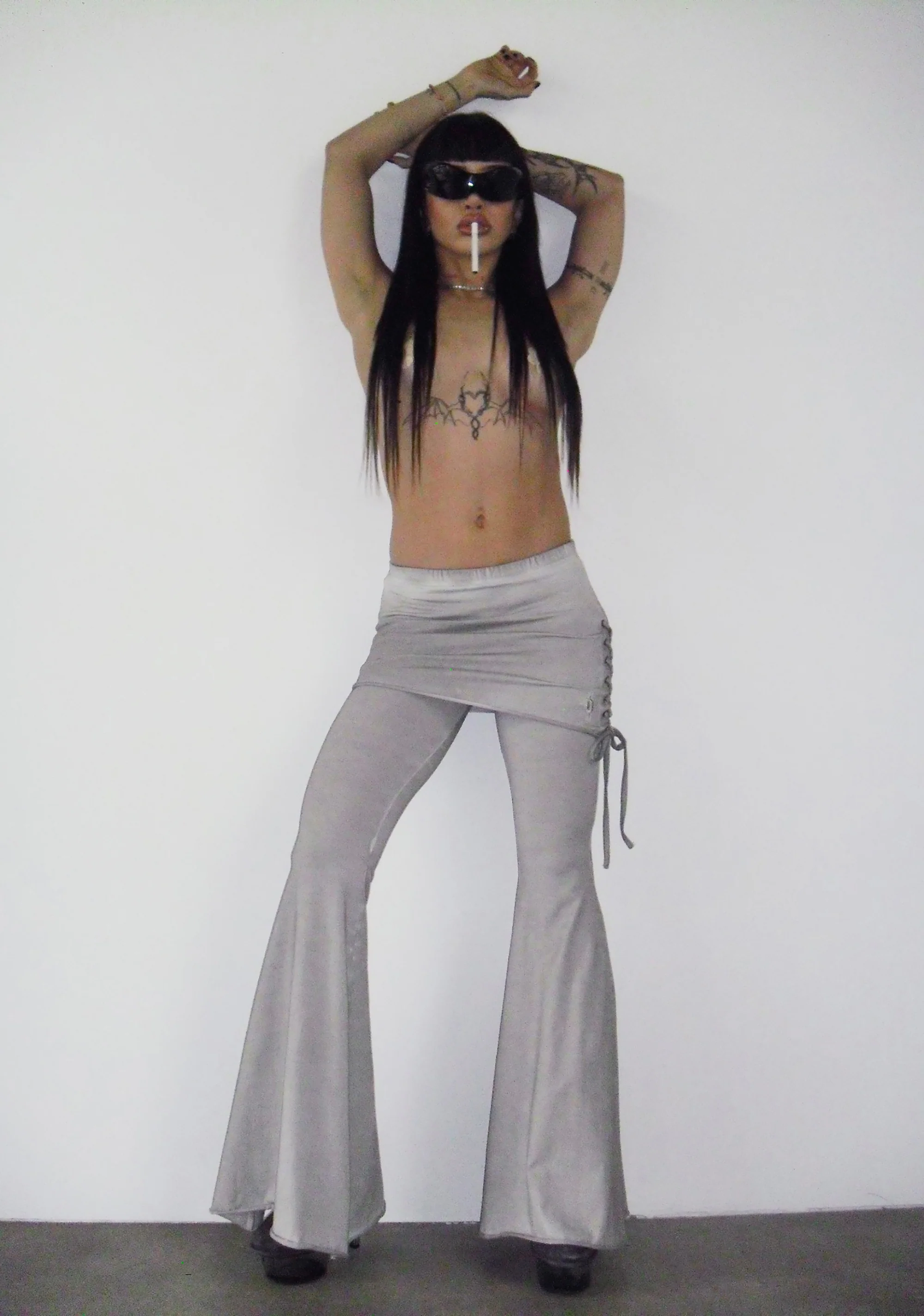 Crossfade Lace-Up Pants With Skirt - Light Gray - Image 6