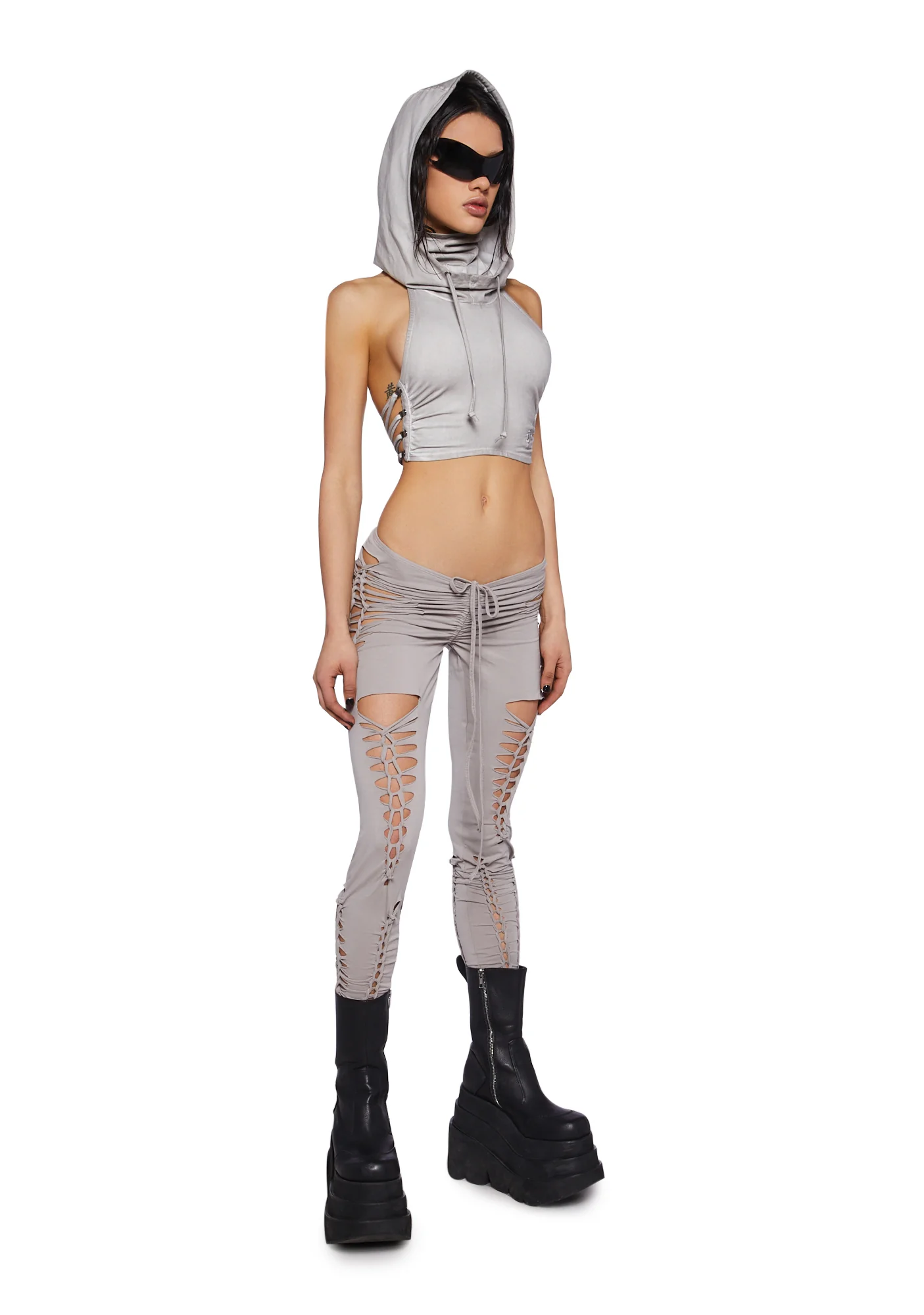 Crossfade Shredded Leggings- Ecru - Image 2