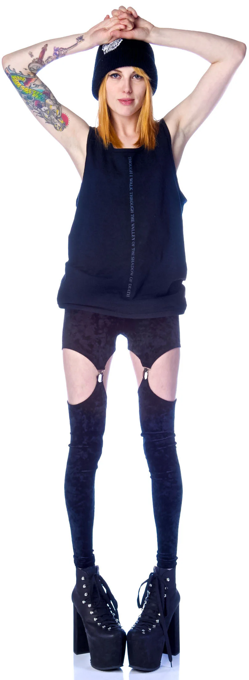 Crushed Velvet Garter Leggings - Dark Purple - Image 10