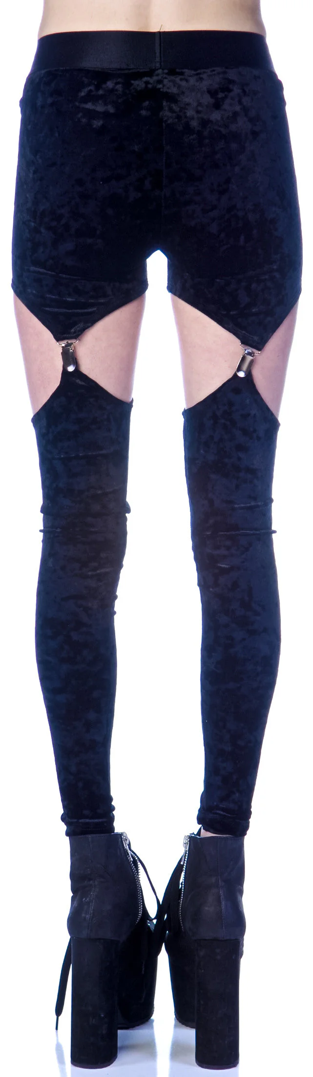 Crushed Velvet Garter Leggings - Dark Purple - Image 12