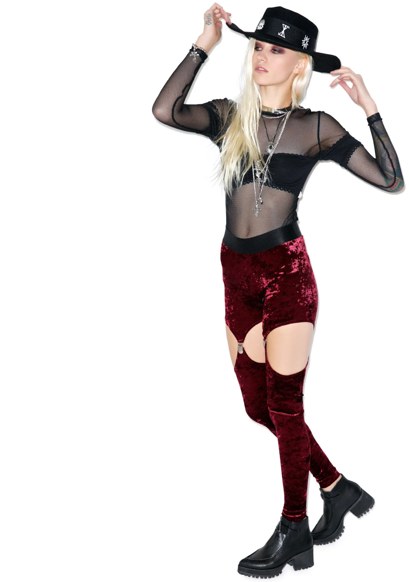 Crushed Velvet Garter Leggings - Dark Purple - Image 22