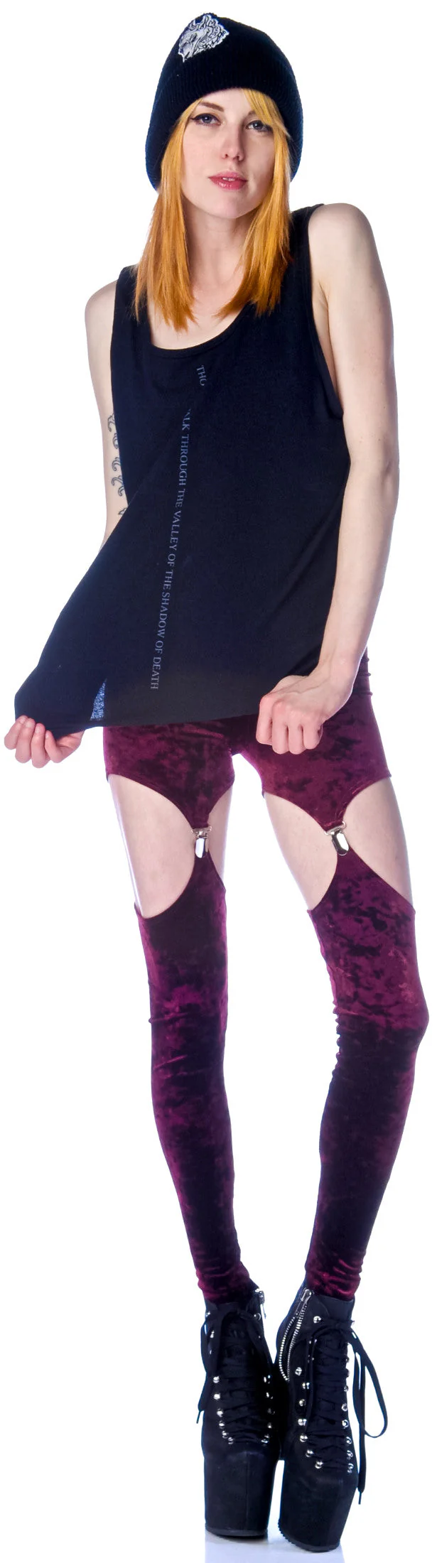 Crushed Velvet Garter Leggings - Dark Purple - Image 24